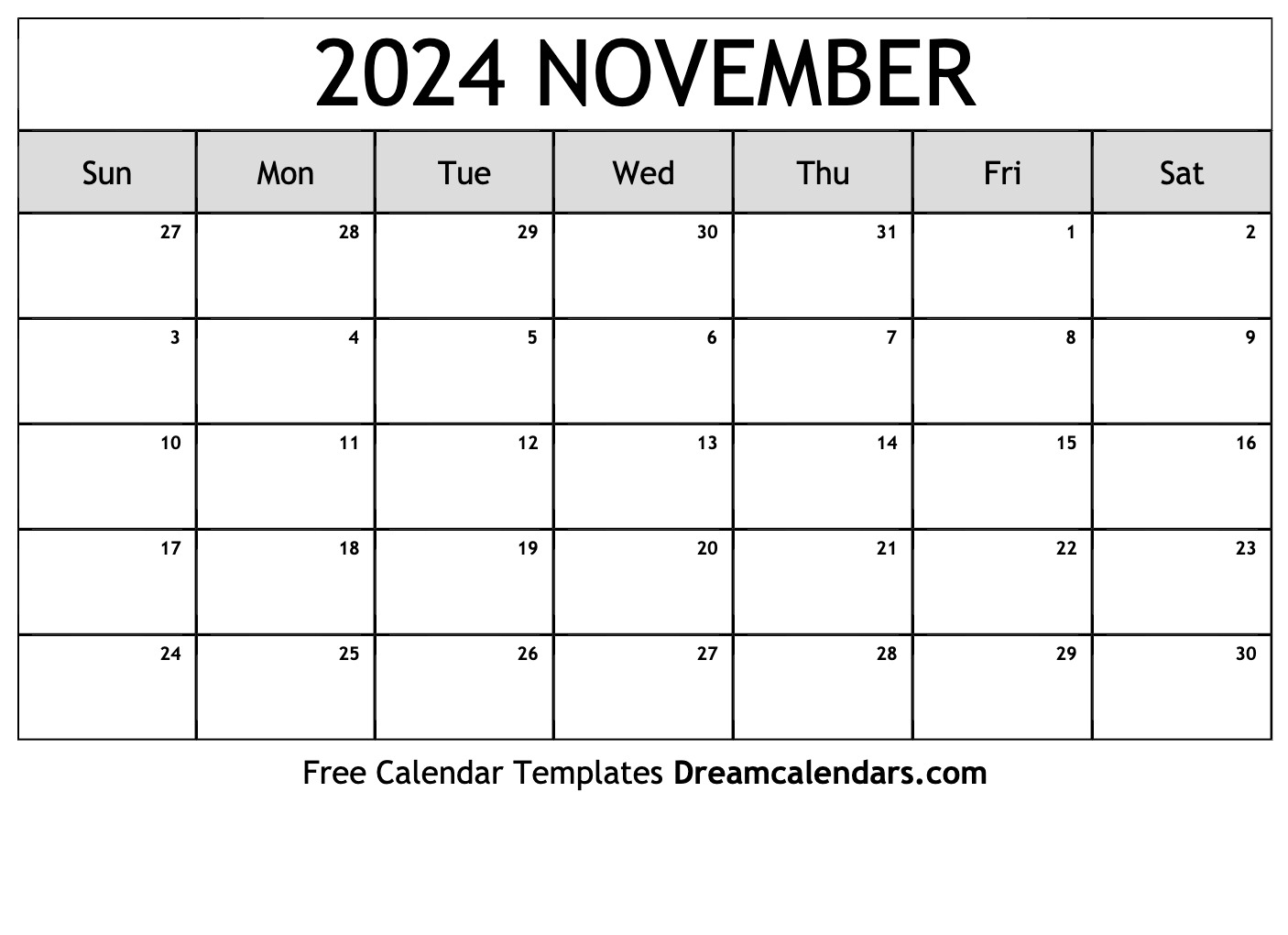 November 2024 Calendar | Free Blank Printable With Holidays for Free Printable November 2024 Calendar