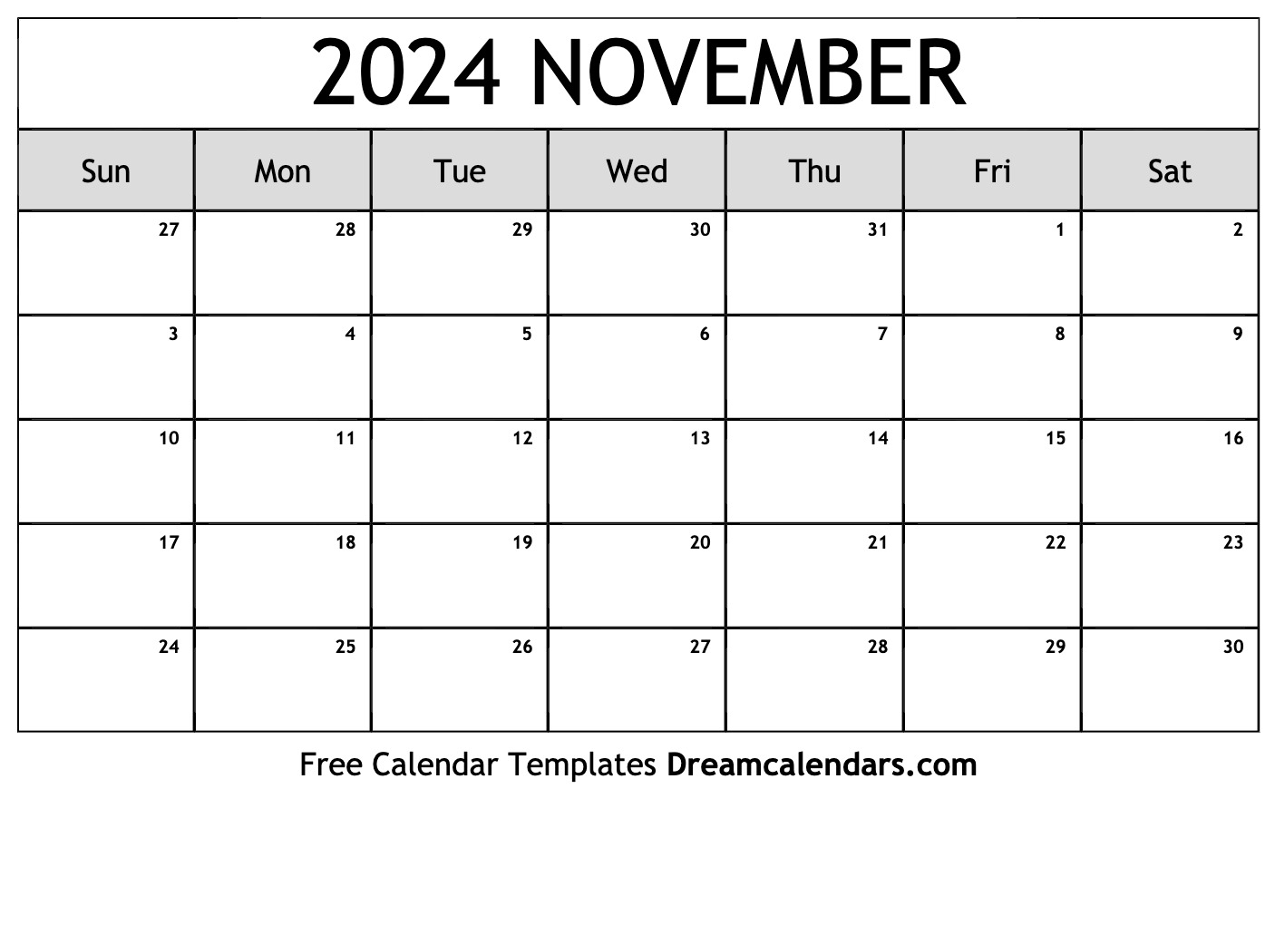 November 2024 Calendar | Free Blank Printable With Holidays for Printable Monthly Calendar November 2024