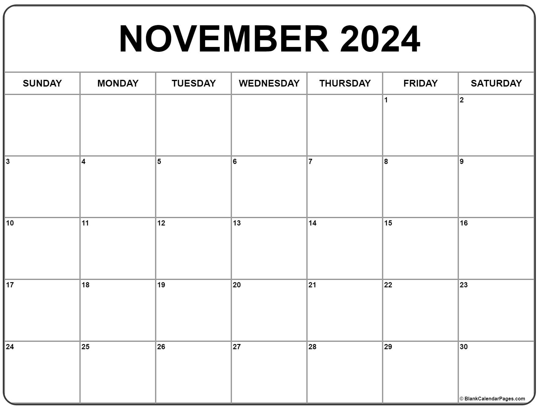 November 2024 Calendar | Free Printable Calendar for November Calendar 2024 Printable