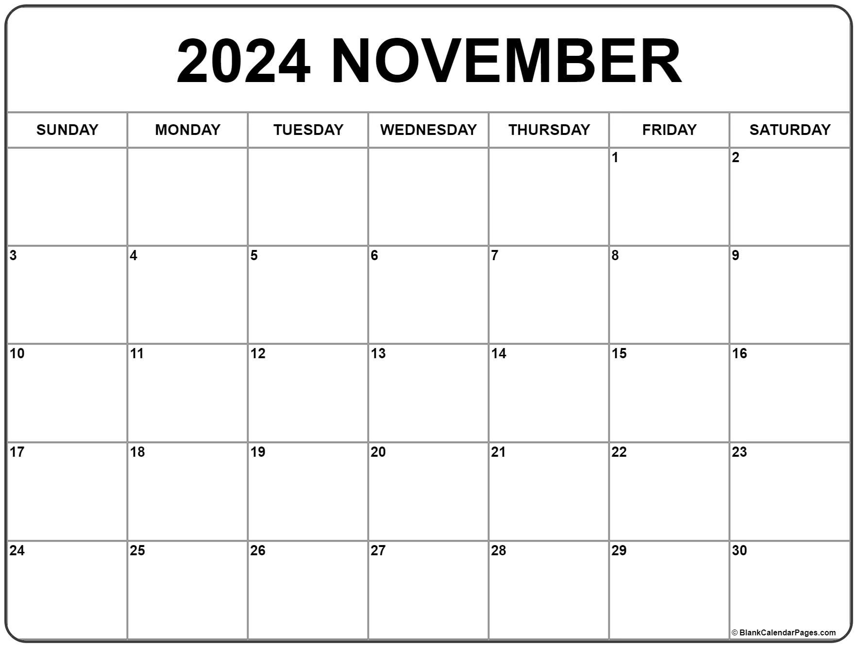 November 2024 Calendar | Free Printable Calendar for Printable Monthly Calendar November 2024