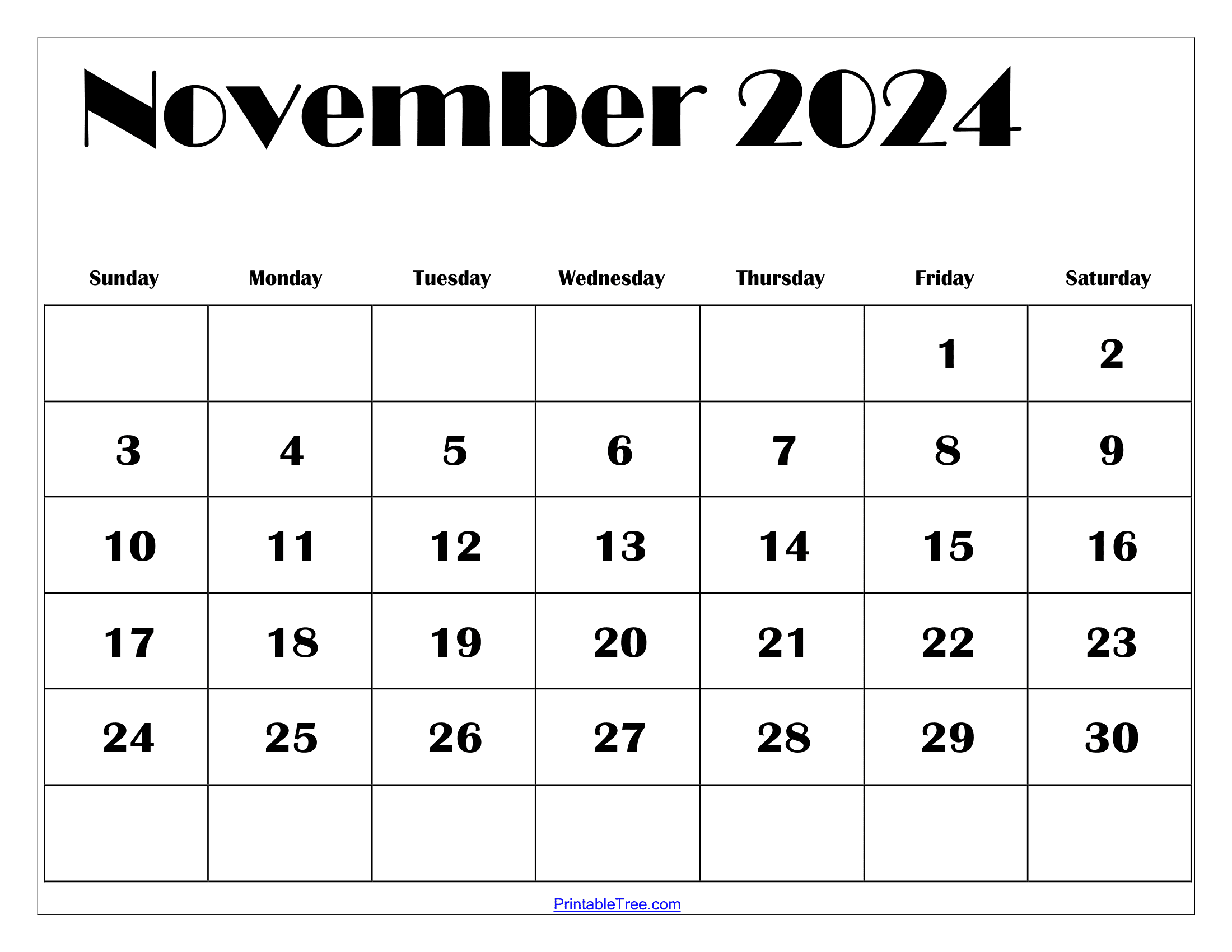 November 2024 Calendar Printable Pdf Template With Holidays for 2024 Printable Calendar November