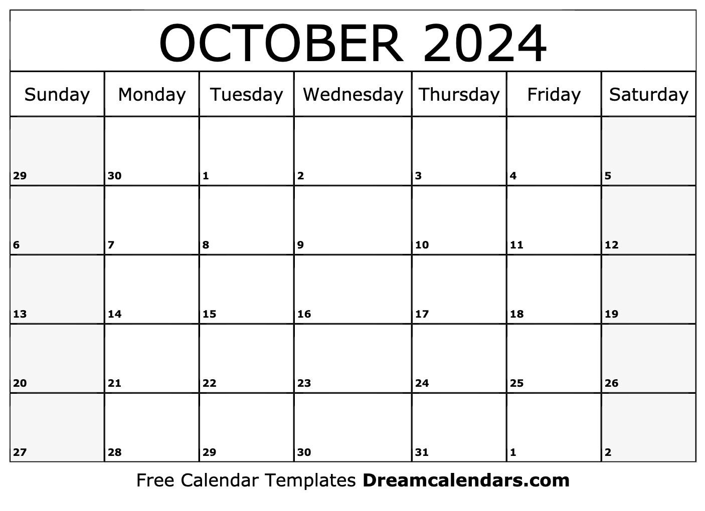 October 2024 Calendar | Free Blank Printable With Holidays for Oct 2024 Calendar Printable
