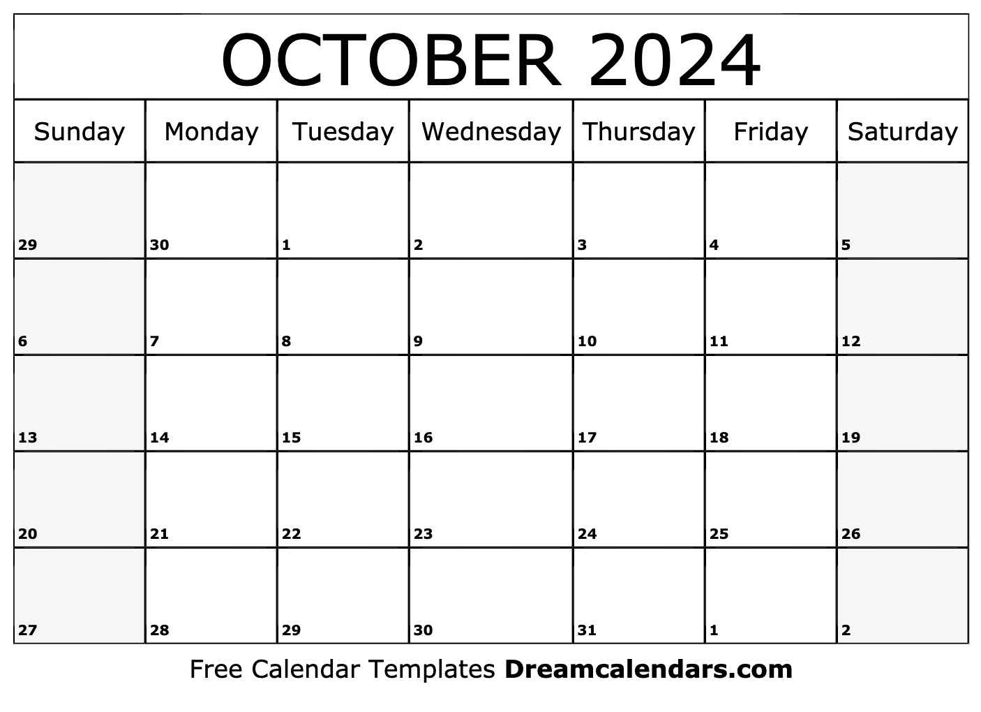 October 2024 Calendar | Free Blank Printable With Holidays for October 2024 Calendar Printable Free