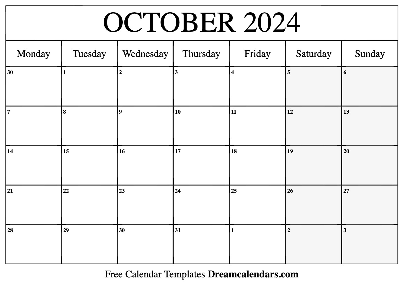 October 2024 Calendar | Free Blank Printable With Holidays for October 2024 Calendar Printable Free