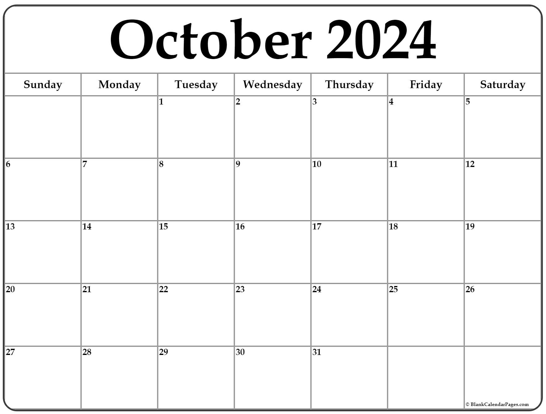 October 2024 Calendar | Free Printable Calendar for October 2024 Free Printable Calendar
