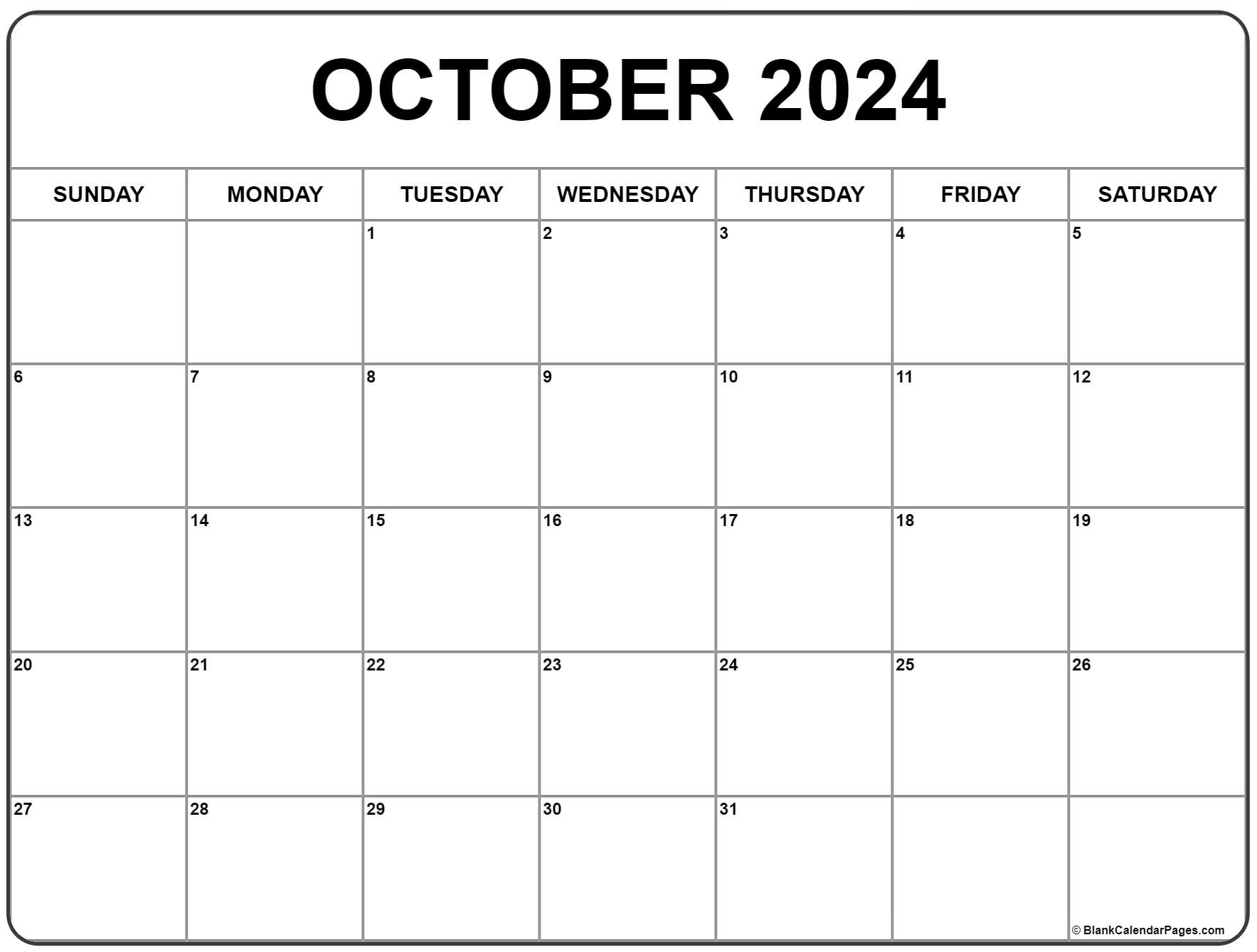 October 2024 Calendar | Free Printable Calendar for October Calendar 2024 Printable