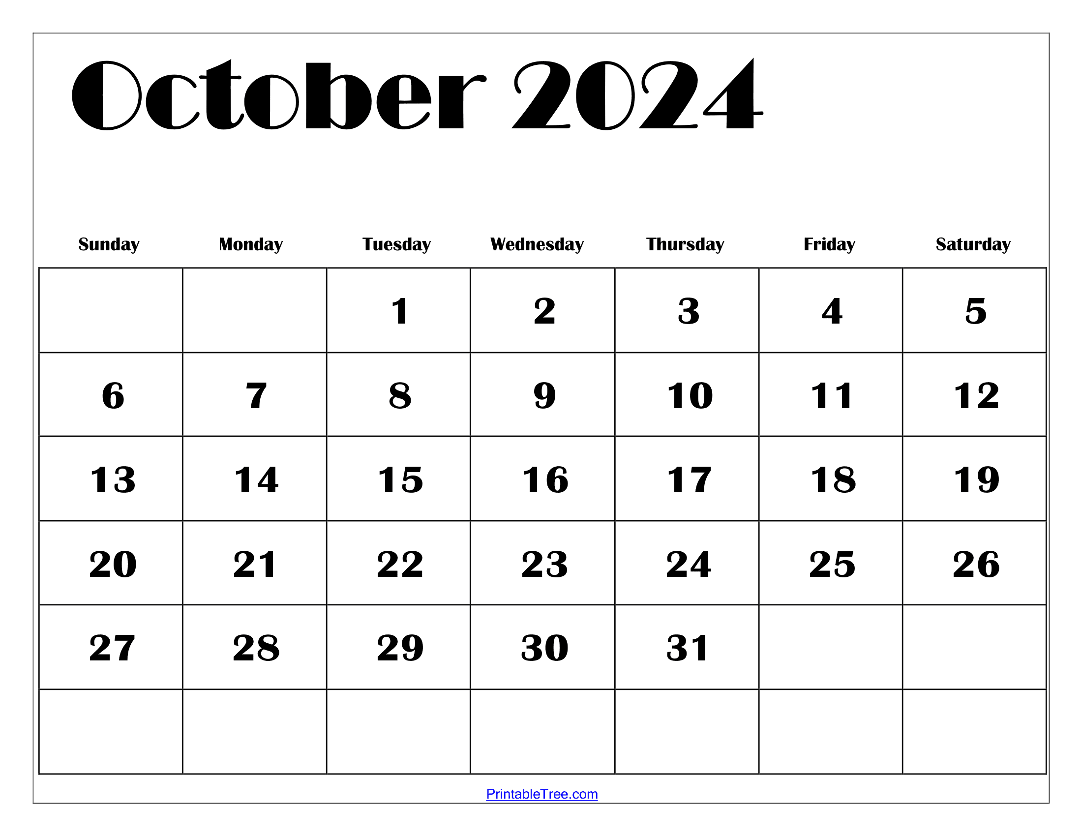 October 2024 Calendar Printable Pdf Free Templates With Holidays for Printable Monthly Calendar October 2024