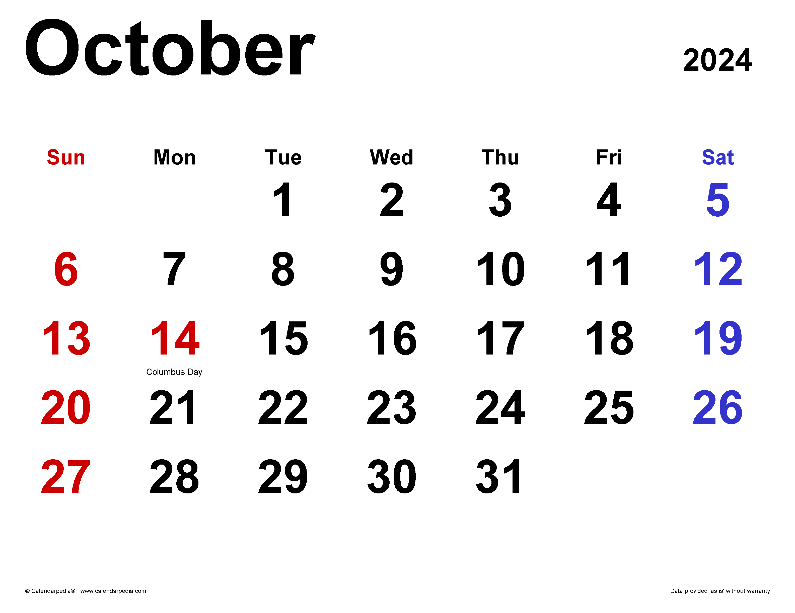 October 2024 Calendar | Templates For Word, Excel And Pdf for 2024 October Calendar Printable