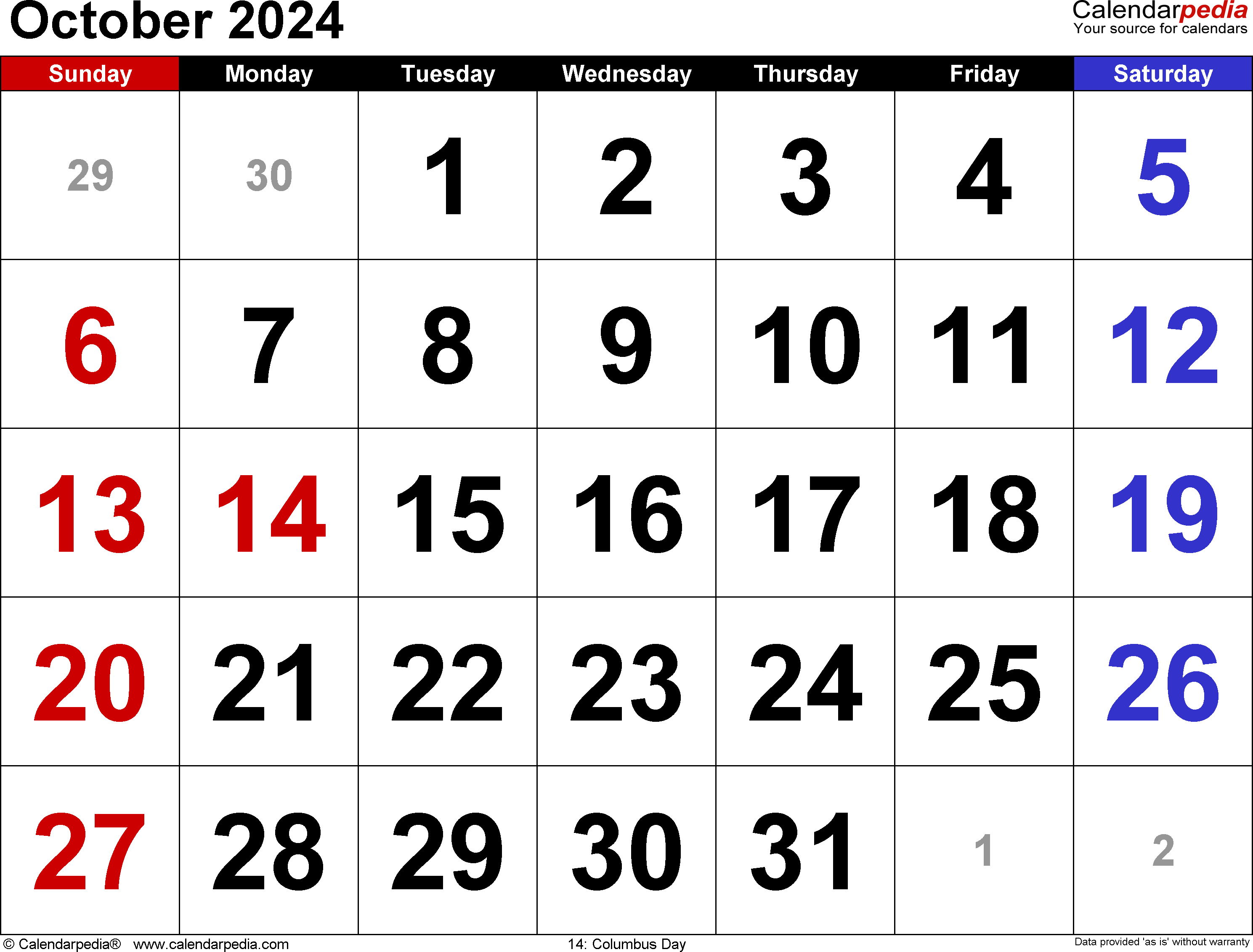 October 2024 Calendar | Templates For Word, Excel And Pdf for Printable Calendar 2024 October