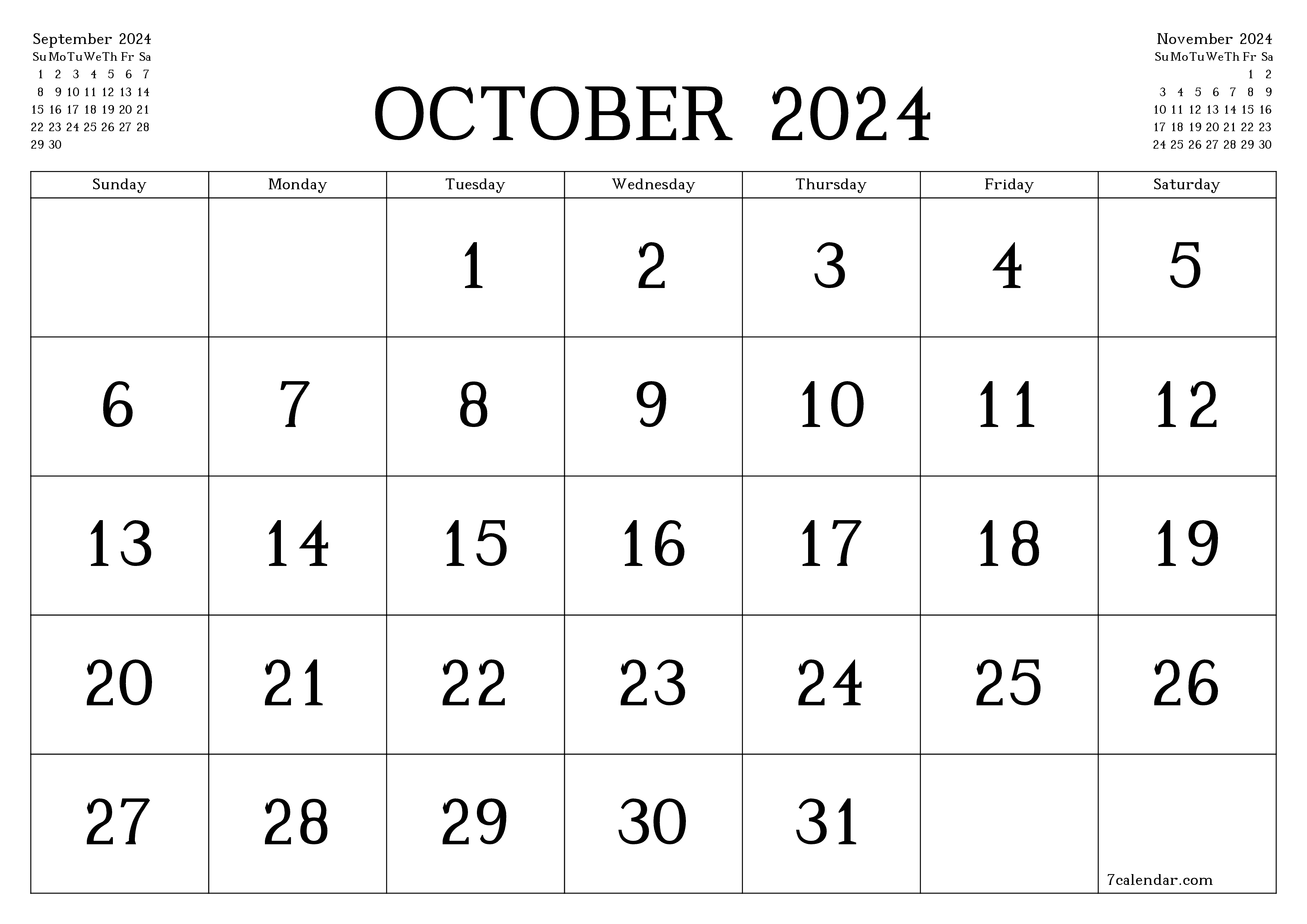 October 2024 Free Printable Calendars And Planners, Pdf Templates for Free Printable Calendar 2024 October
