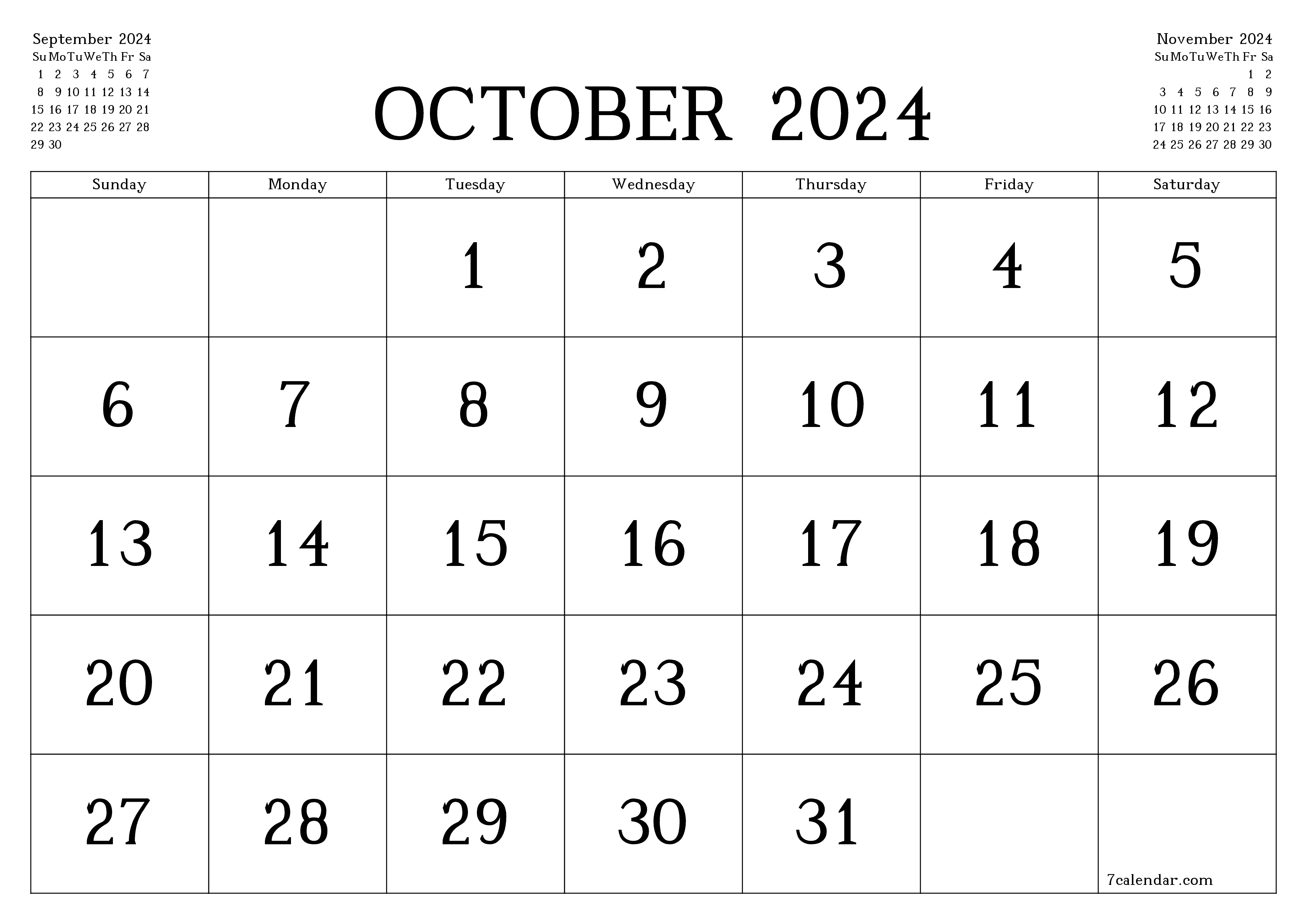 October 2024 Free Printable Calendars And Planners, Pdf Templates for Printable Calendar 2024 October