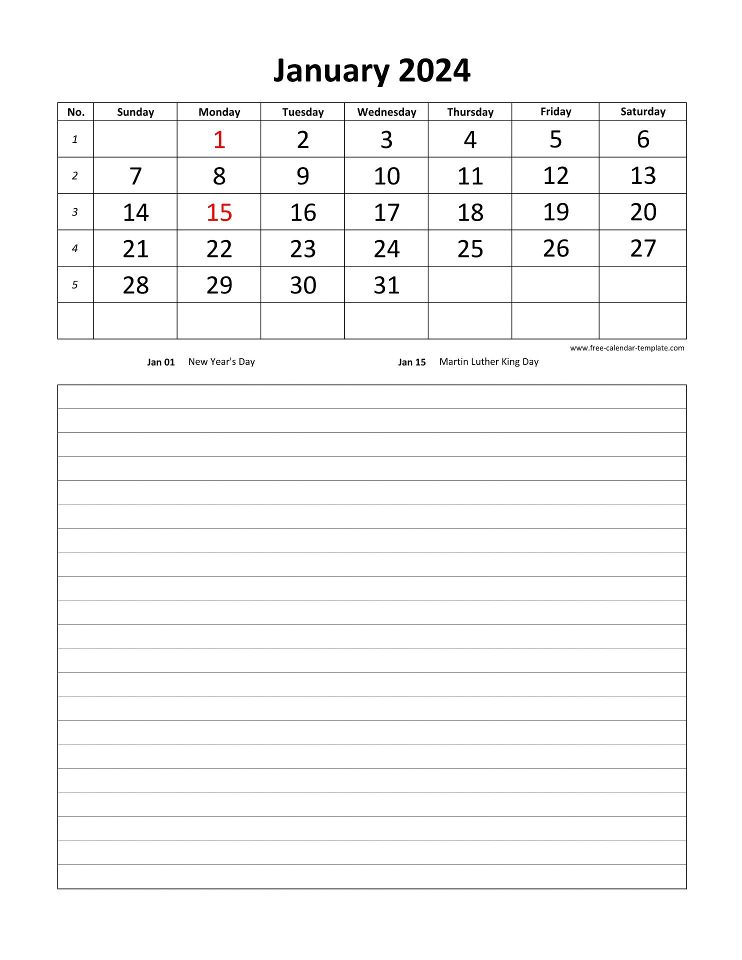 Printable 2024 Monthly Calendar Grid Lines For Daily Notes for 2024 Daily Calendar Printable
