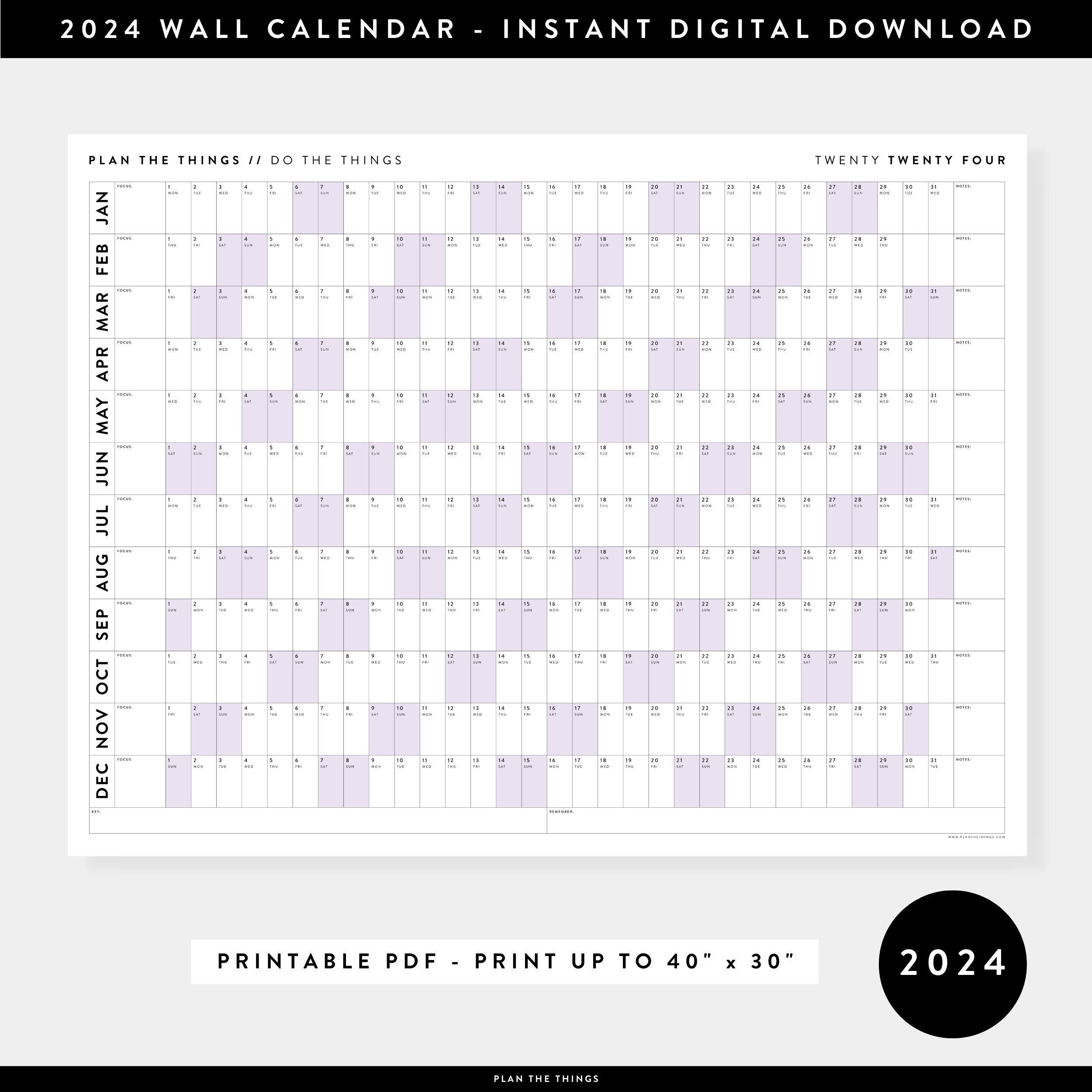 Printable 2024 Wall Calendar Digital Pdf Instant Download - Etsy for 2024 Printable Wall Calendar