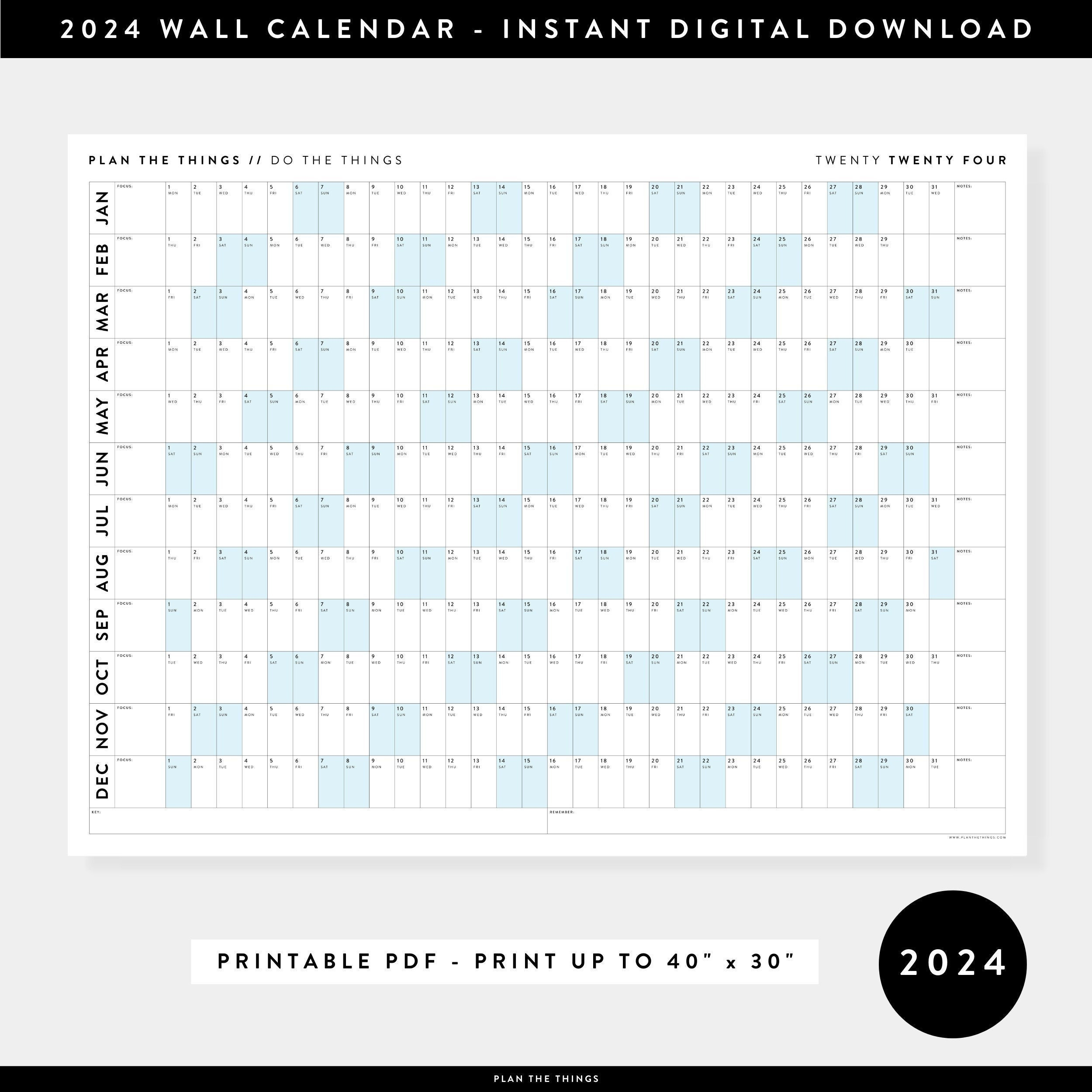Printable 2024 Wall Calendar Digital Pdf Instant Download - Etsy for 2024 Wall Calendar Printable