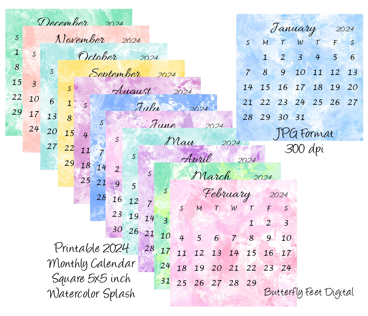 Printable Calendar 2024 5X5 Inch Square Mini Desk Calendar - Etsy for Mini Desk Calendar 2024 Printable