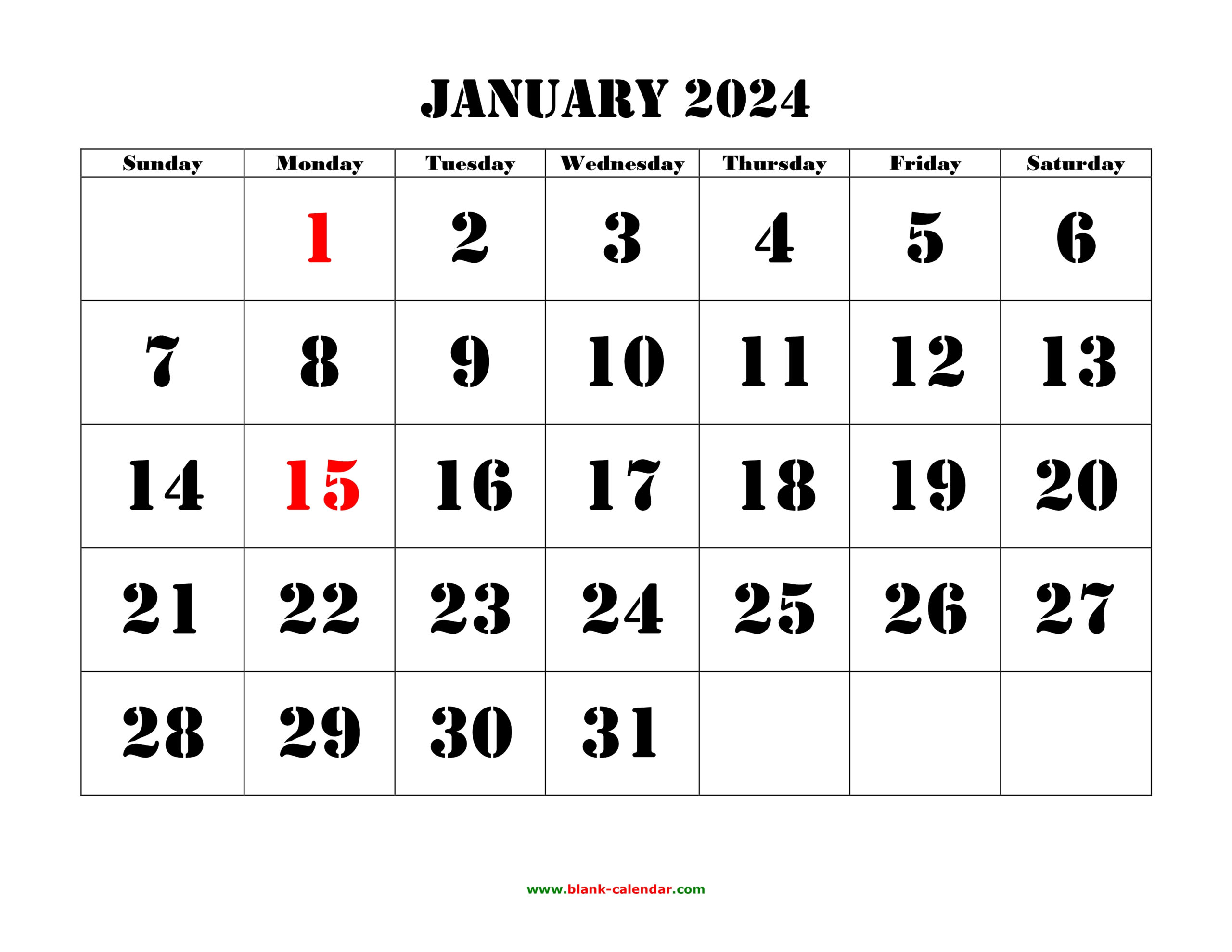 Printable Calendar 2024 | Free Download Yearly Calendar Templates for Large Printable Calendar 2024
