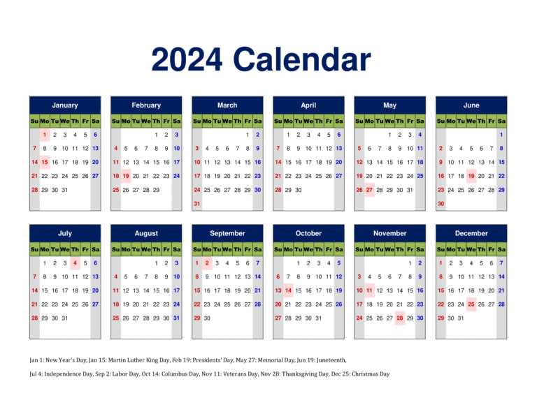 Julian Calendar 2024 Free Printable FREE Printable