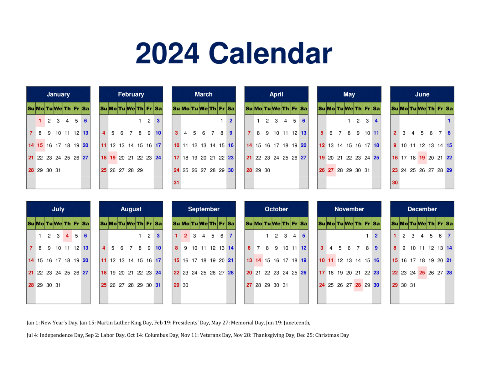 Julian Calendar 2024 Printable FREE Printable