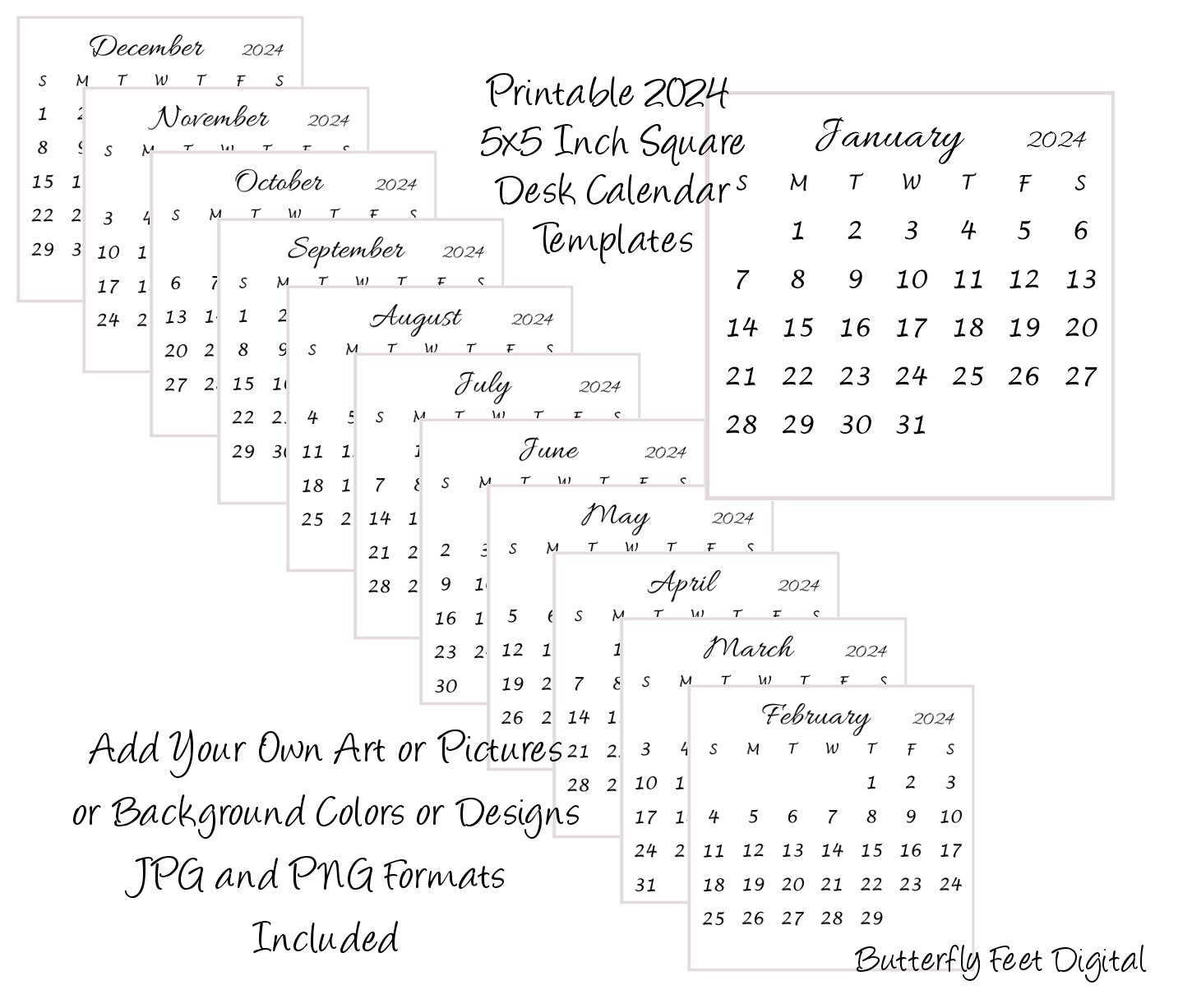 Printable Calendar Templates 2024 5X5 Inch Square Mini Desk - Etsy for Desk Calendar 2024 Printable