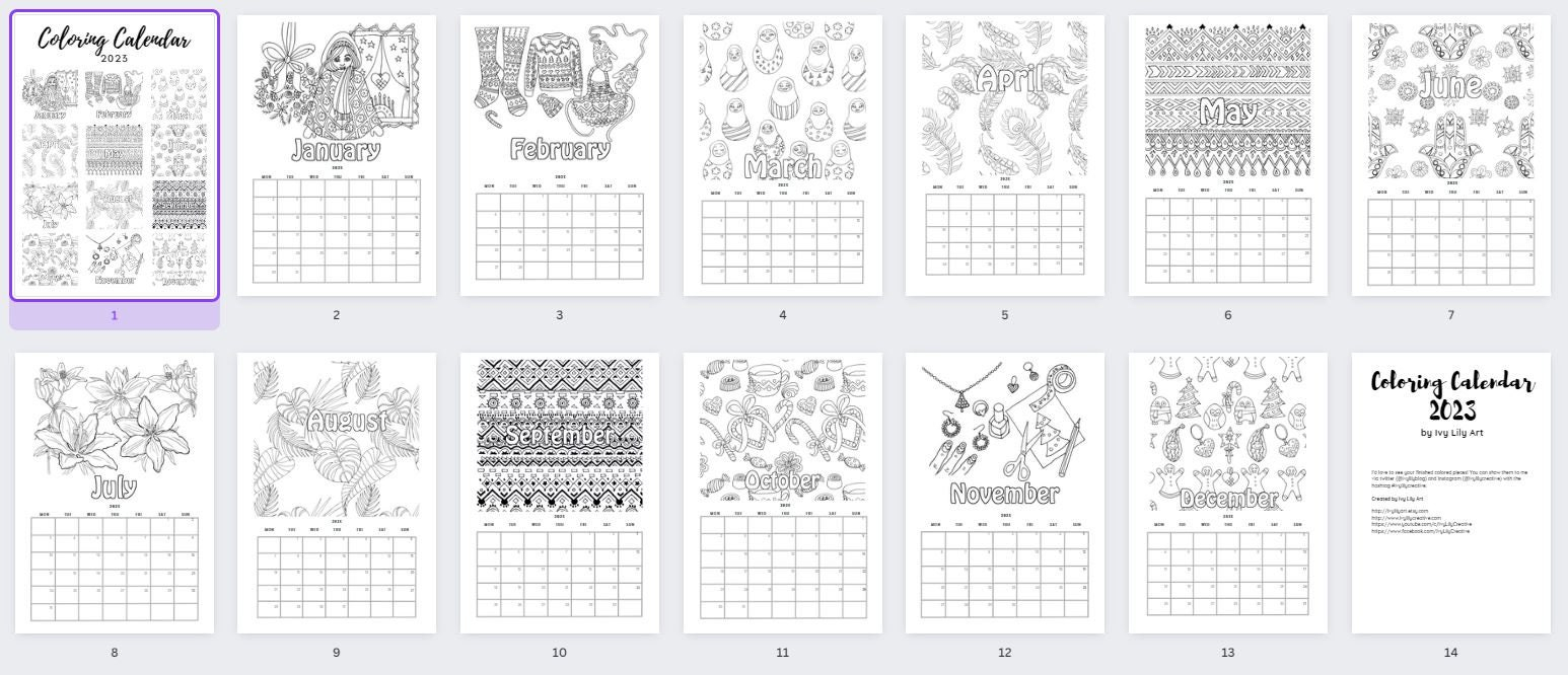 Printable Coloring Calendar 2023 / 2024 Patterns Pdf - Etsy for 2024 Printable Coloring Calendar