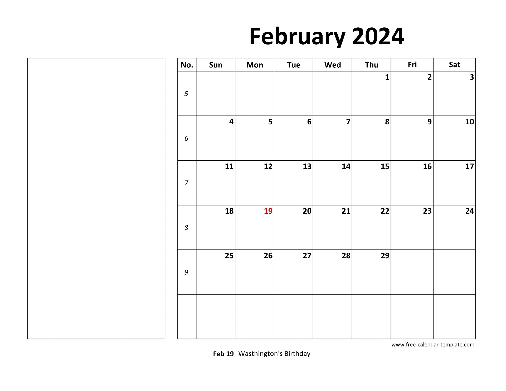 Printable February 2024 Calendar (Box And Lines For Notes) | Free for February 2024 Calendar Printable With Notes