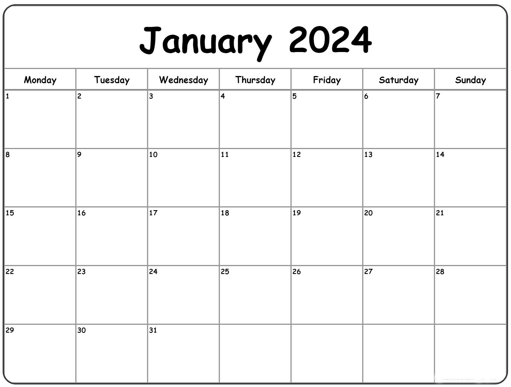 Printable January 2024 Calendar: Plan Your Month Efficiently for Calendar Template January 2024 Printable