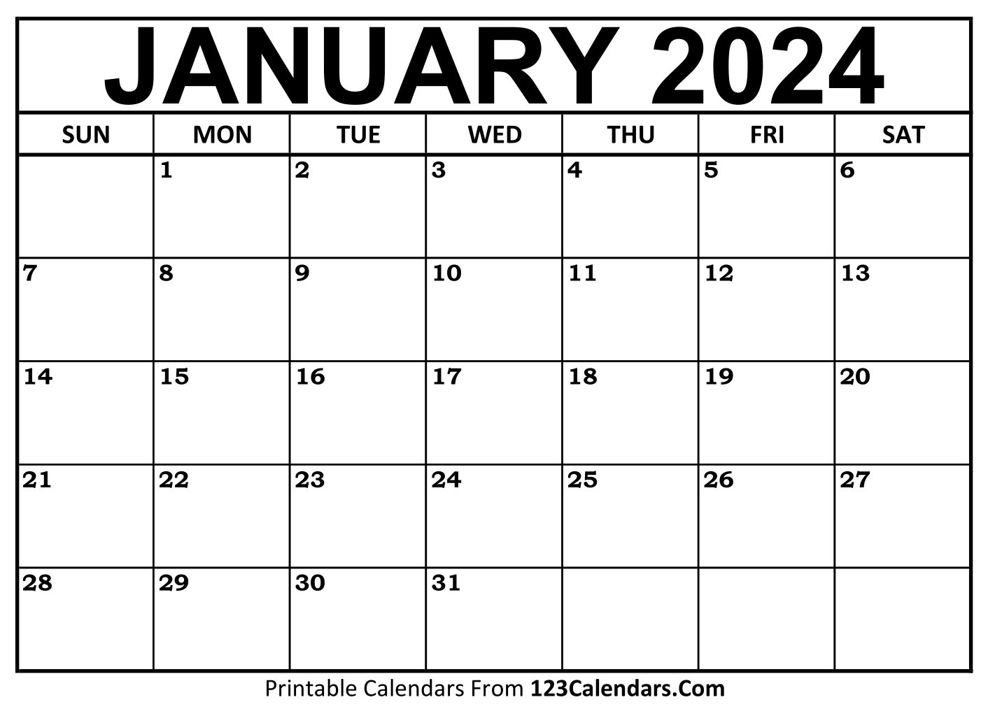 Printable January 2024 Calendar Templates - 123Calendars for Blank January 2024 Calendar Printable