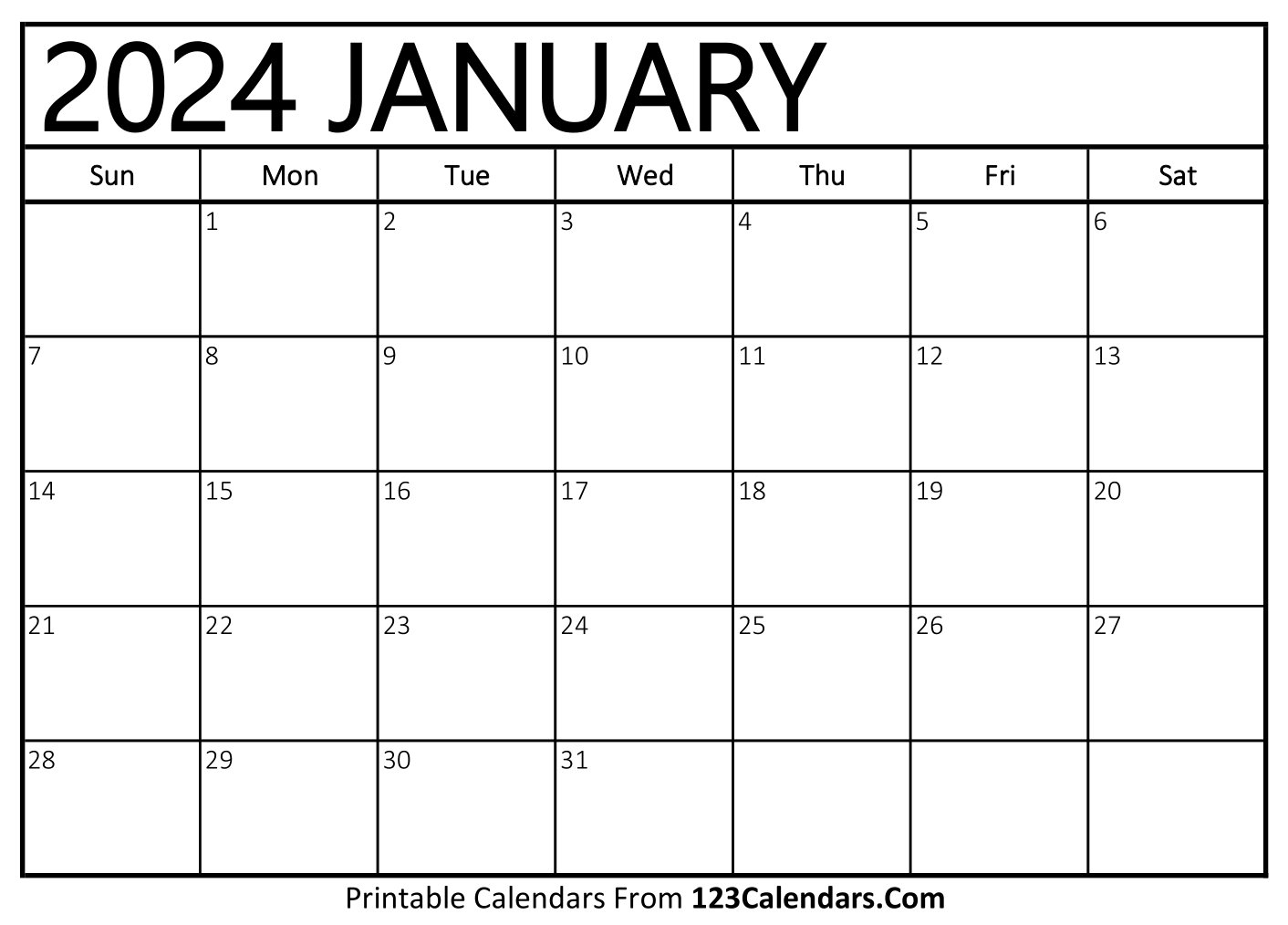 Printable January 2024 Calendar Templates - 123Calendars for Free Printable January 2024 Calendar Wiki