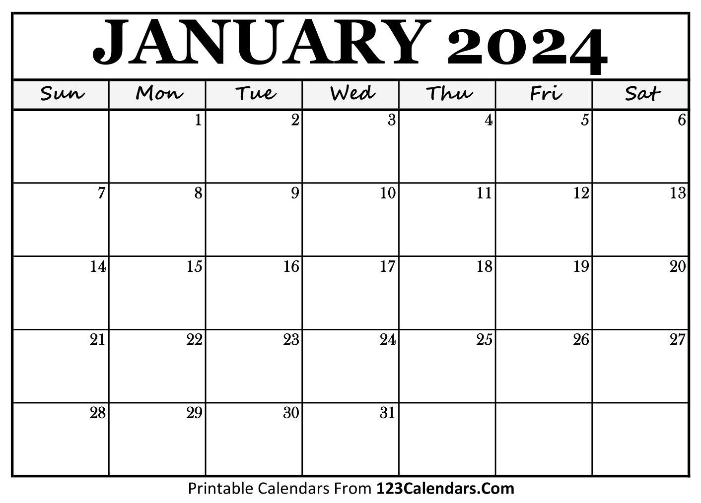 Printable January 2024 Calendar Templates - 123Calendars for January 2024 Printable Calendar Wiki