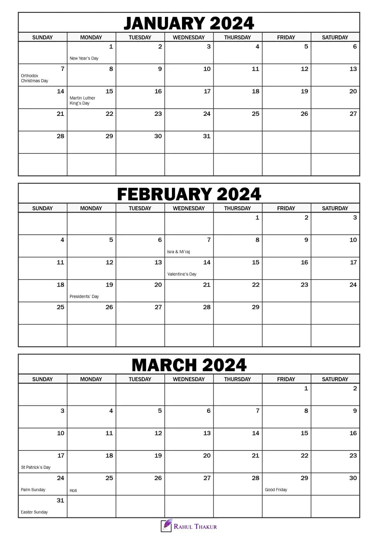 Printable January To March 2024 Calendar Template - Thakur Writes for January February March 2024 Calendar Printable