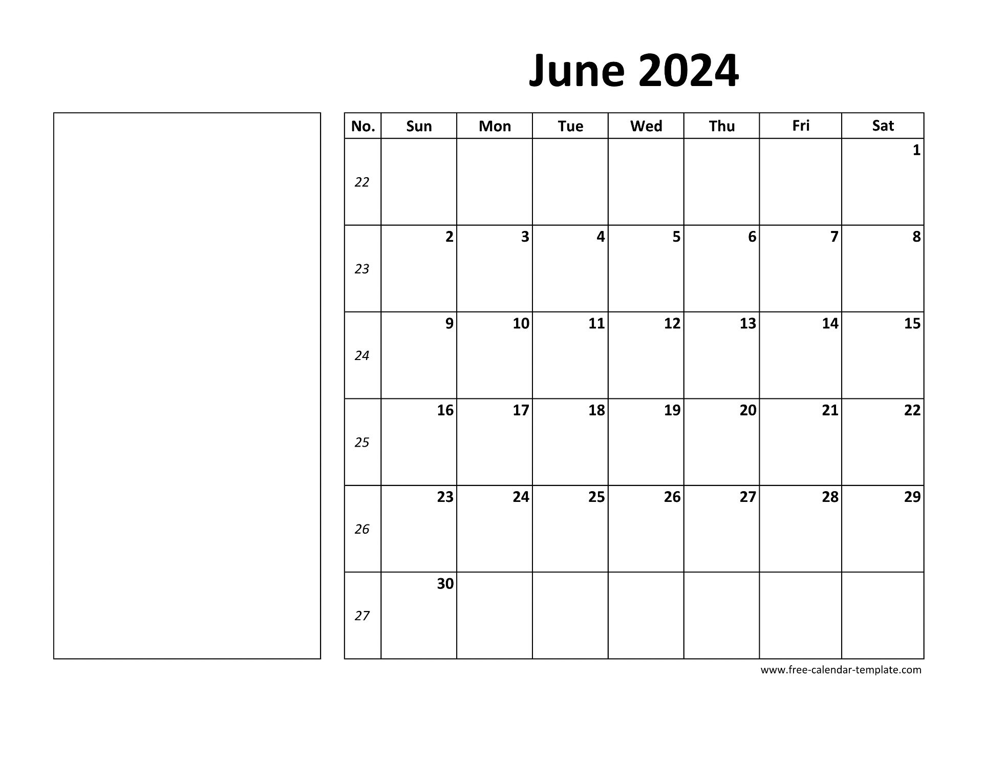 Printable June 2024 Calendar (Box And Lines For Notes) | Free for June 2024 Printable Calendar With Notes