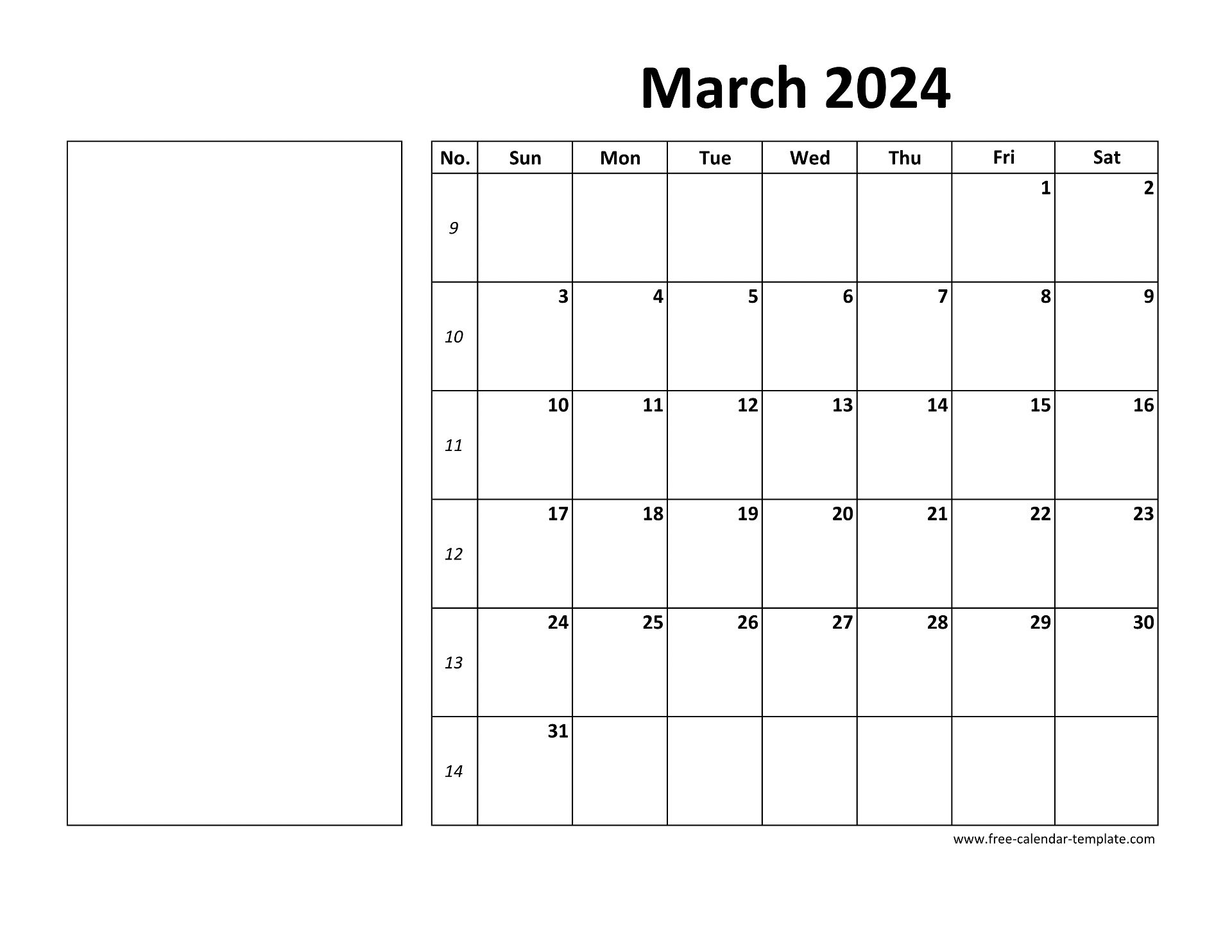 Printable March 2024 Calendar (Box And Lines For Notes) | Free for March 2024 Printable Calendar With Lines