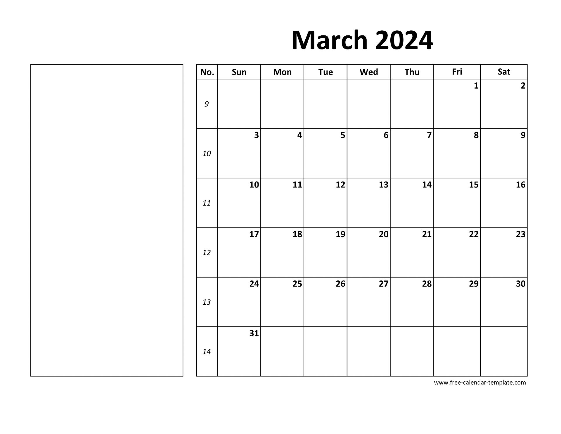 Printable March 2024 Calendar (Box And Lines For Notes) | Free for Printable March 2024 Calendar With Lines