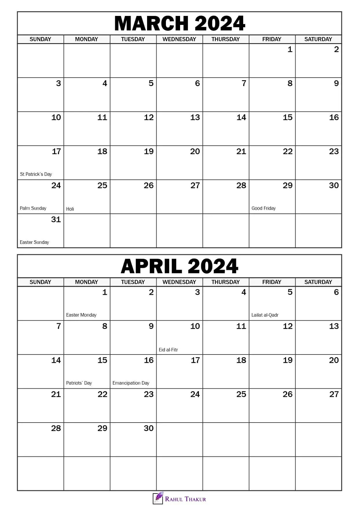 Printable March April 2024 Calendar Template - Thakur Writes for Calendar March And April 2024 Printable