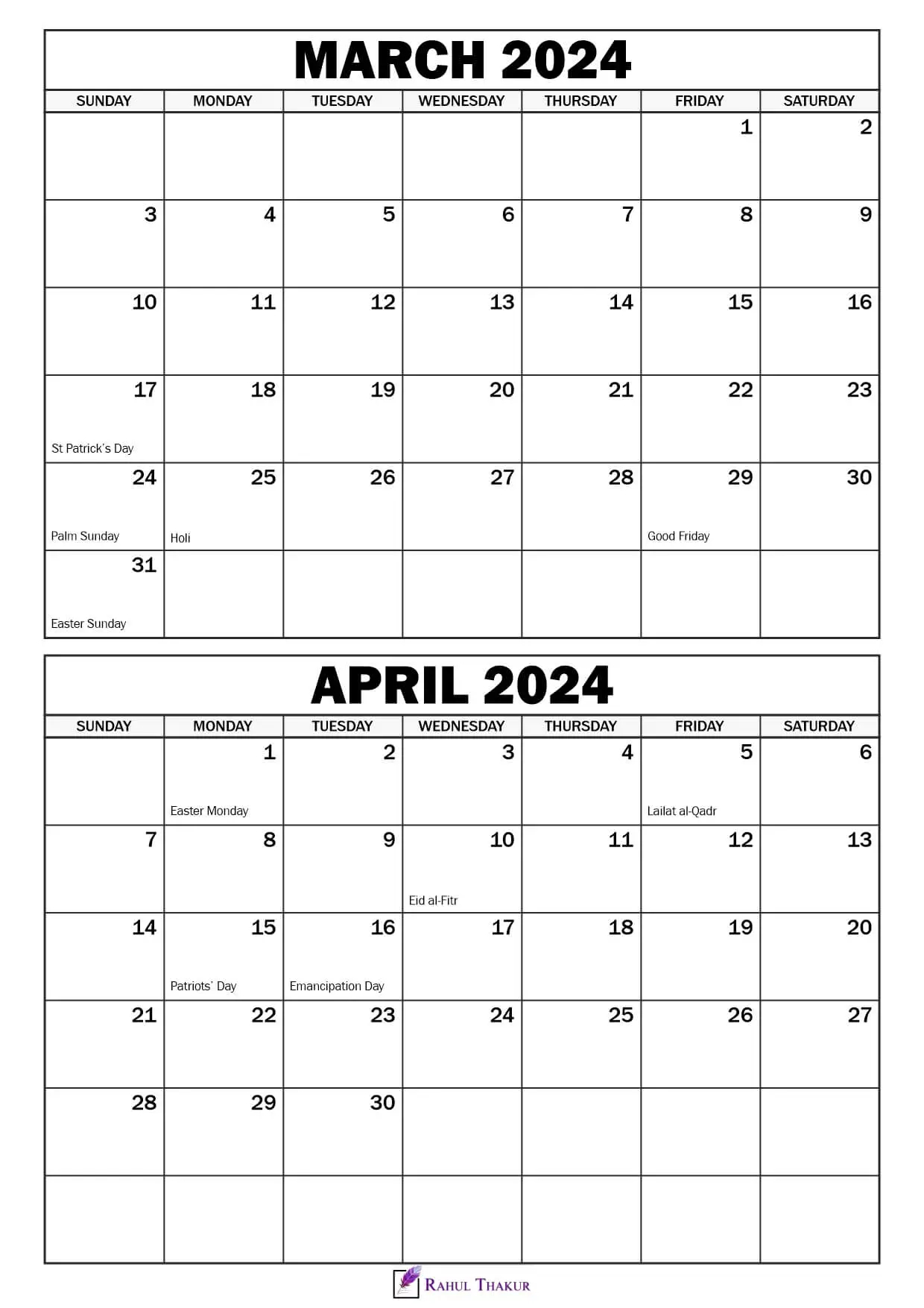 March April Calendar 2024 Printable Printable Calendar 2024