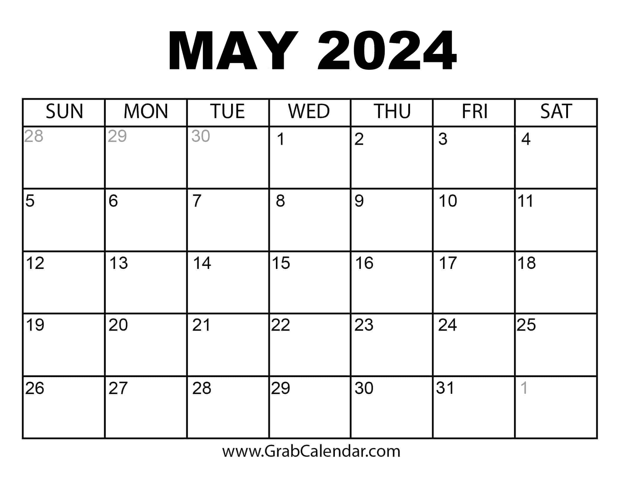Printable May 2024 Calendar for Printable Weekly Calendar May 2024