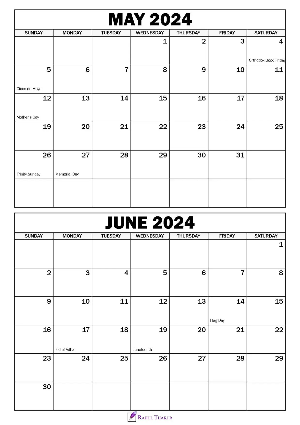 Printable May June 2024 Calendar Template - Thakur Writes for Calendar May June 2024 Printable