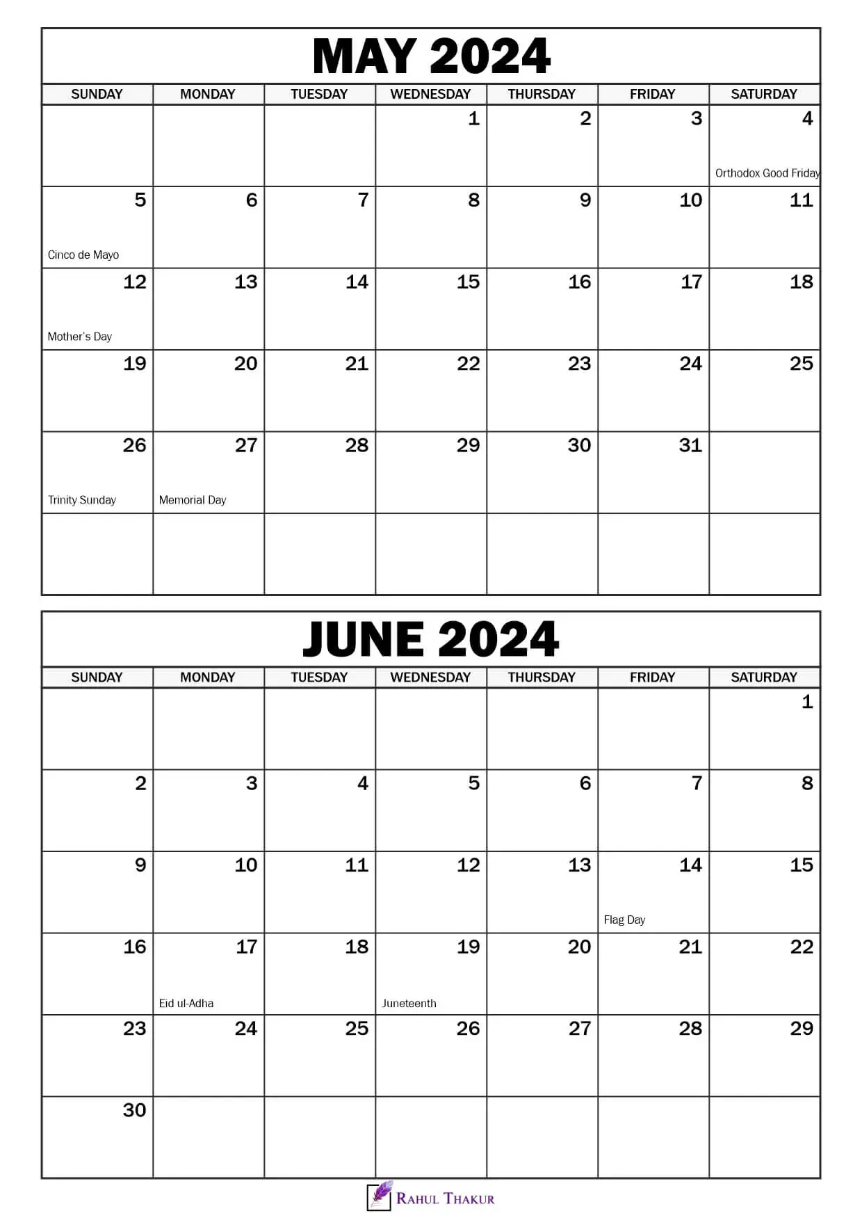 May And June 2024 Calendar Printable | Printable Calendar 2024