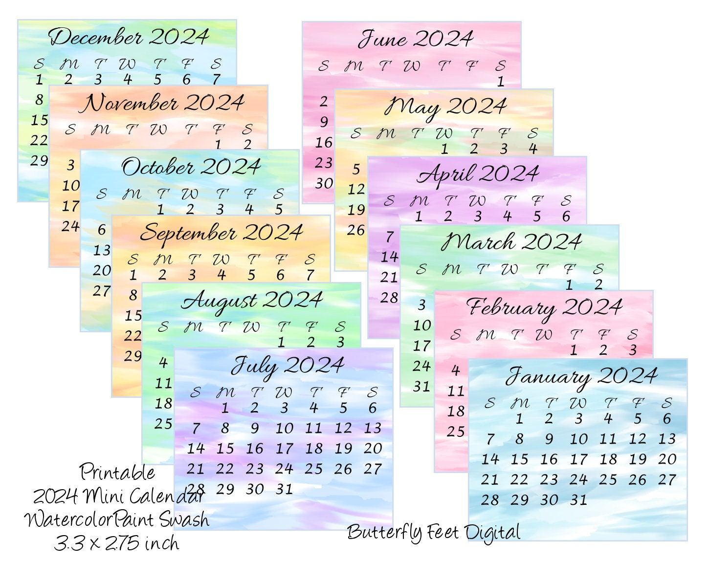 Printable Mini Calendar 2024 Pocket Or Purse Calendar - Etsy for 2024 Mini Printable Calendar