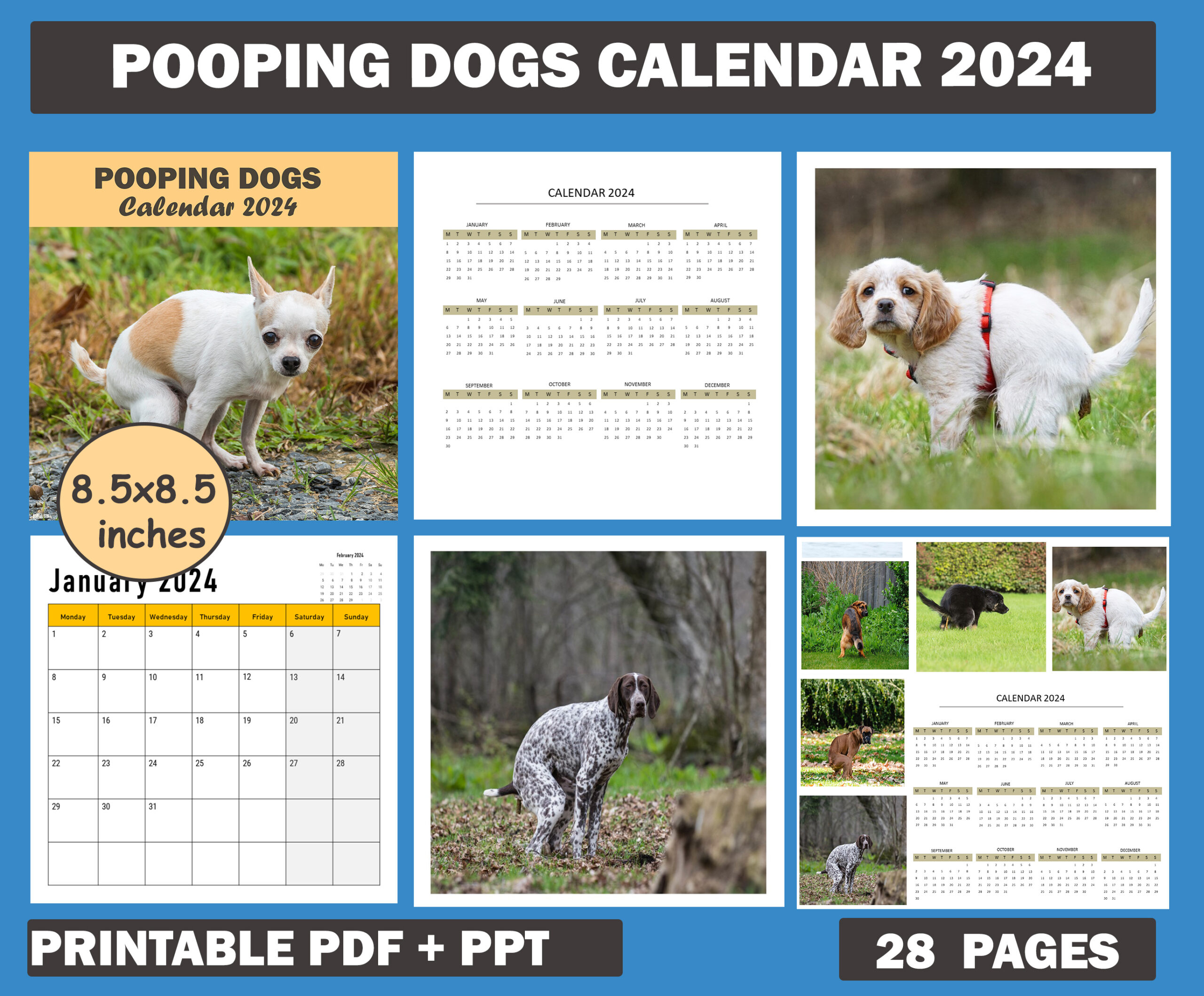 Printable Pooping Dogs Calendar 2024 - Monthly Calendar To Get Organized, for Free Printable Dog Calendar 2024