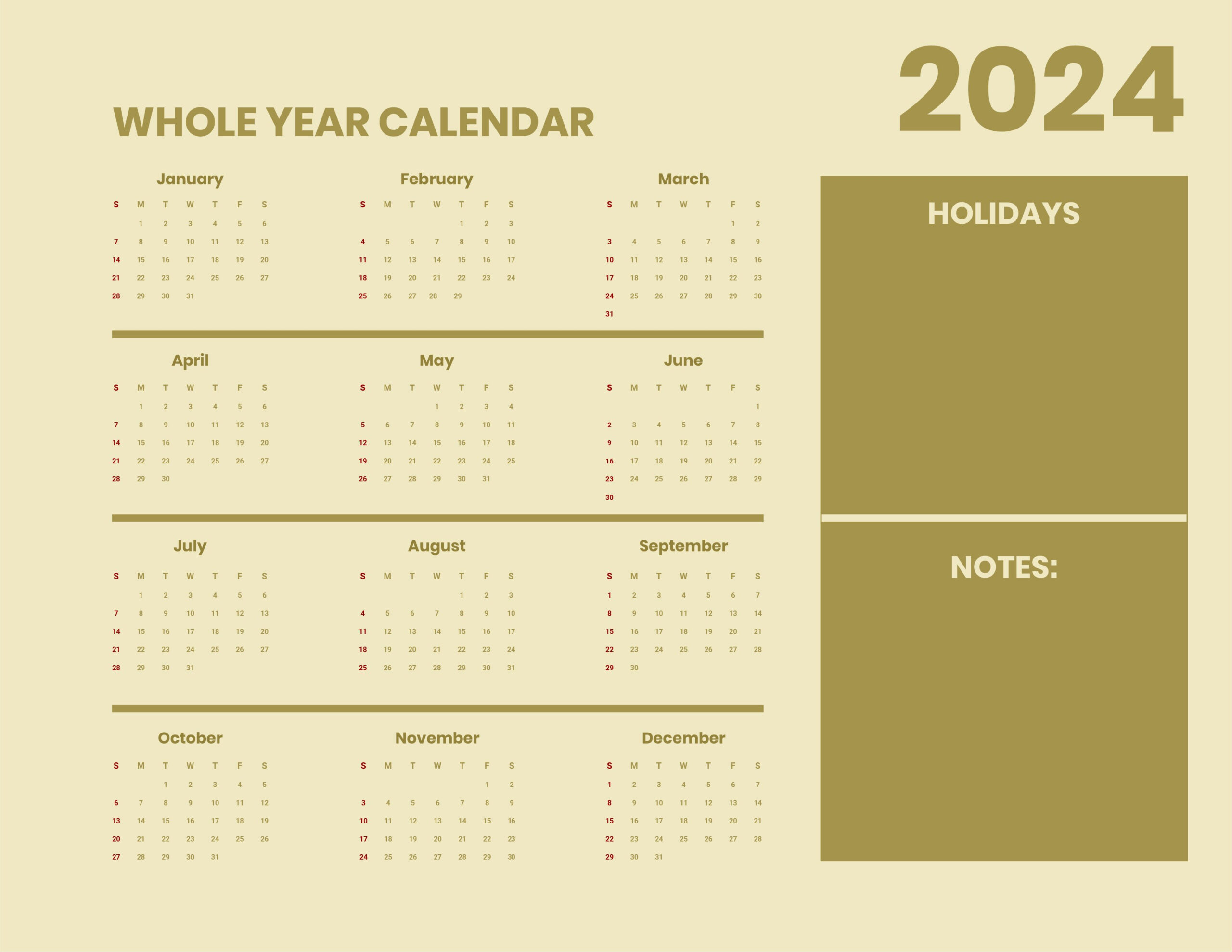 Printable Year 2024 Monthly Calendar - Word, Illustrator, Eps, Svg for Printable Monthly Calendar 2024 Word