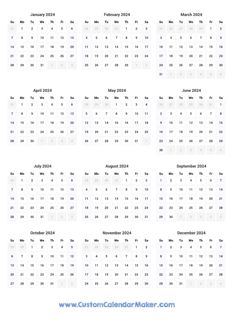 Custom Printable Calendar 2024 - Printable Yearly Calendar 2024 Annual Planner Template For Custom Printable Calendar 2024 768x1087 
