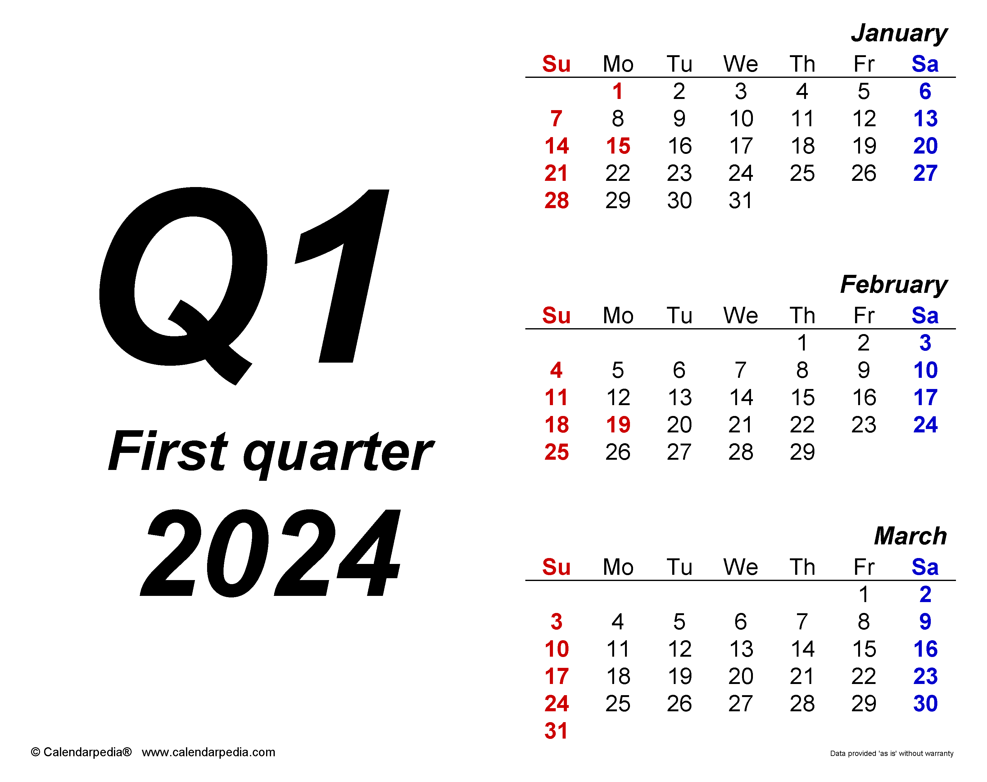 Quarterly Calendars 2024 - Free Printable Pdf Templates for 2024 Quarterly Calendar With Holidays Printable