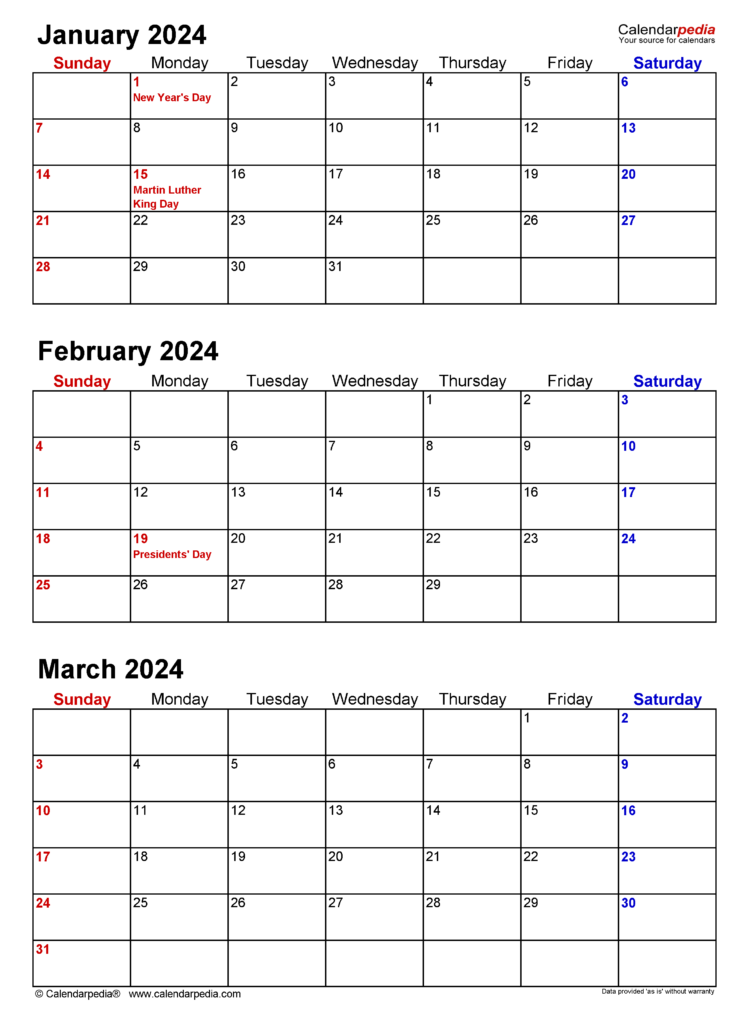 Quarterly Calendar 2024 Printable | Printable Calendar 2024