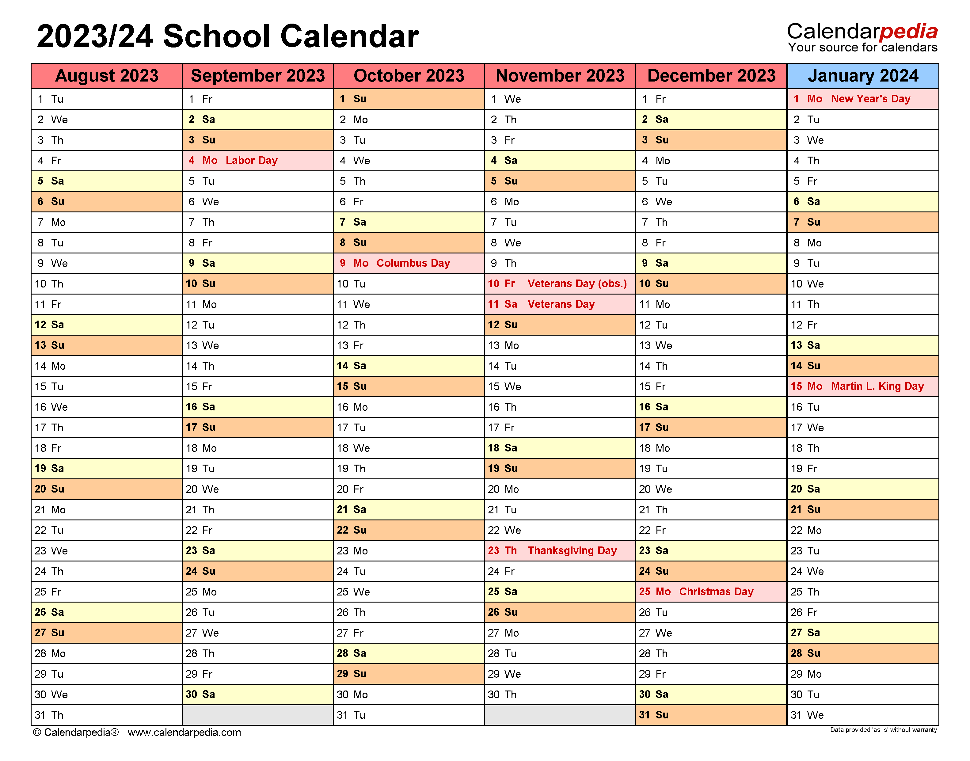 School Calendars 2023/2024 - Free Printable Pdf Templates for Printable Calendar 2024-24 School Year