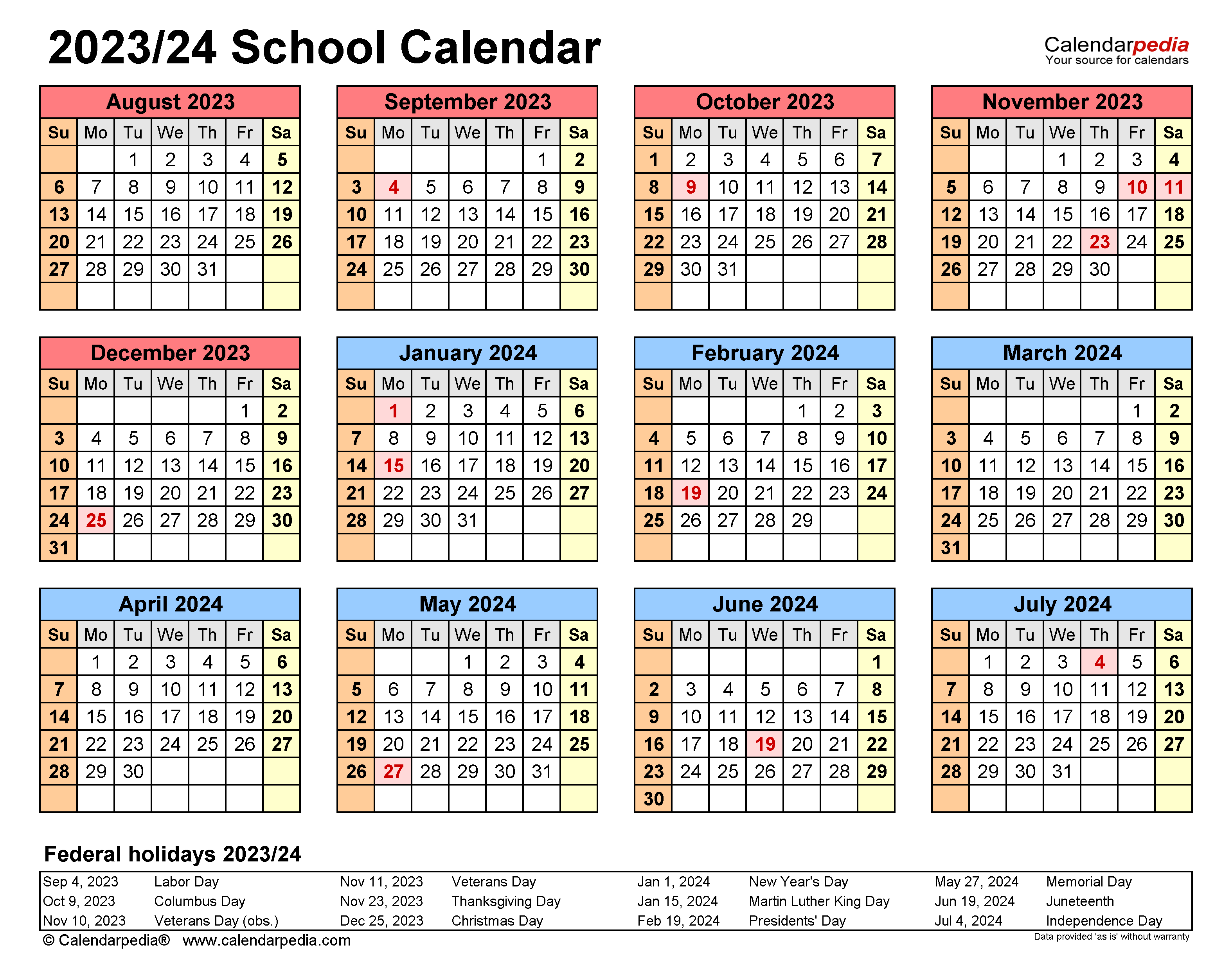 School Calendars 2023/2024 - Free Printable Pdf Templates for Printable School Calendar 2024-24