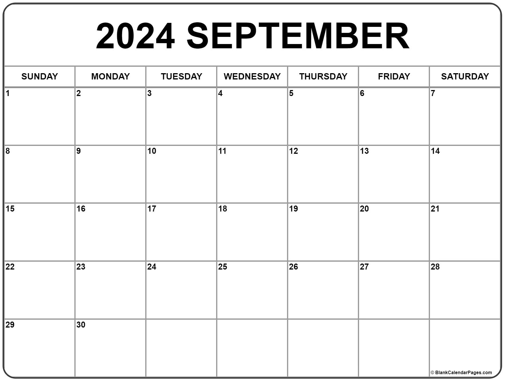 September 2024 Calendar | Free Printable Calendar for Blank Calendar September 2024 Printable