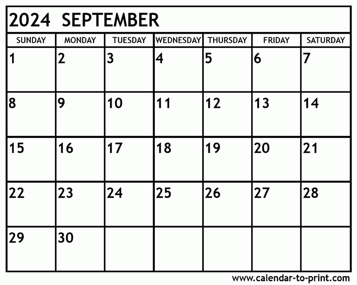 Sept 2024 Calendar Printable Printable Calendar 2024