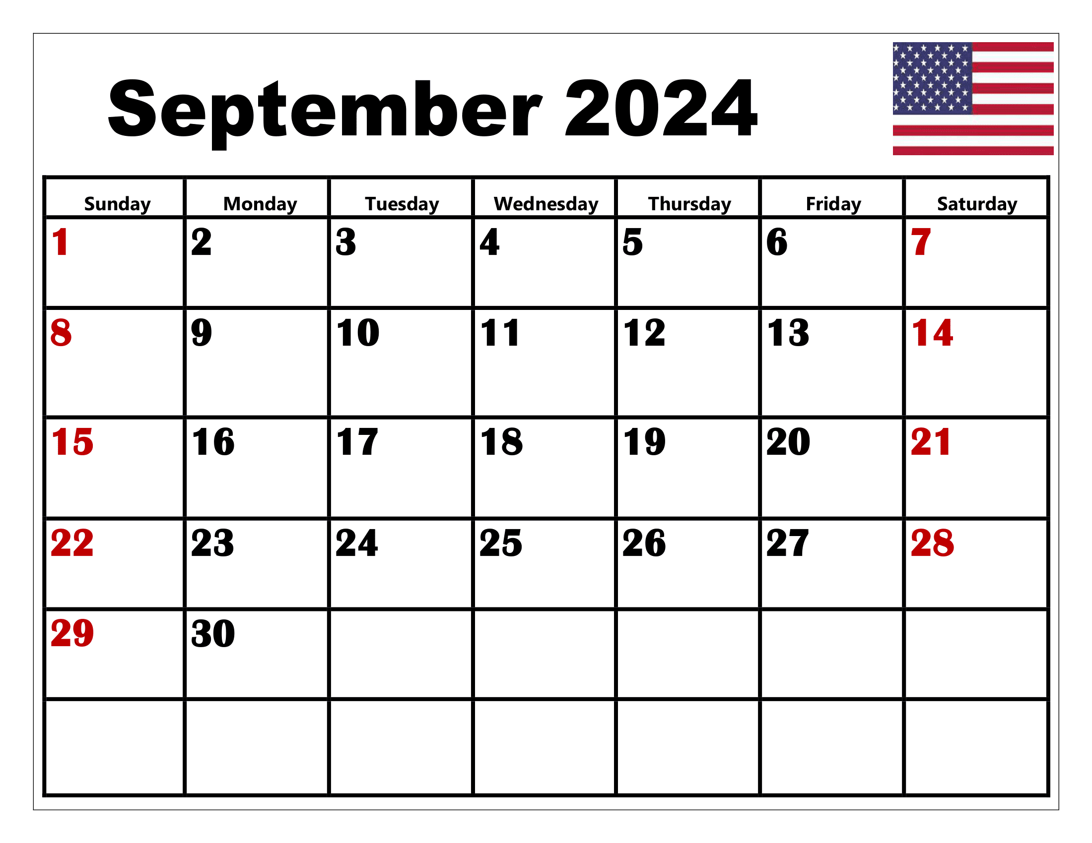 September 2024 Calendar Printable Pdf With Holidays for June July August September 2024 Calendar Printable