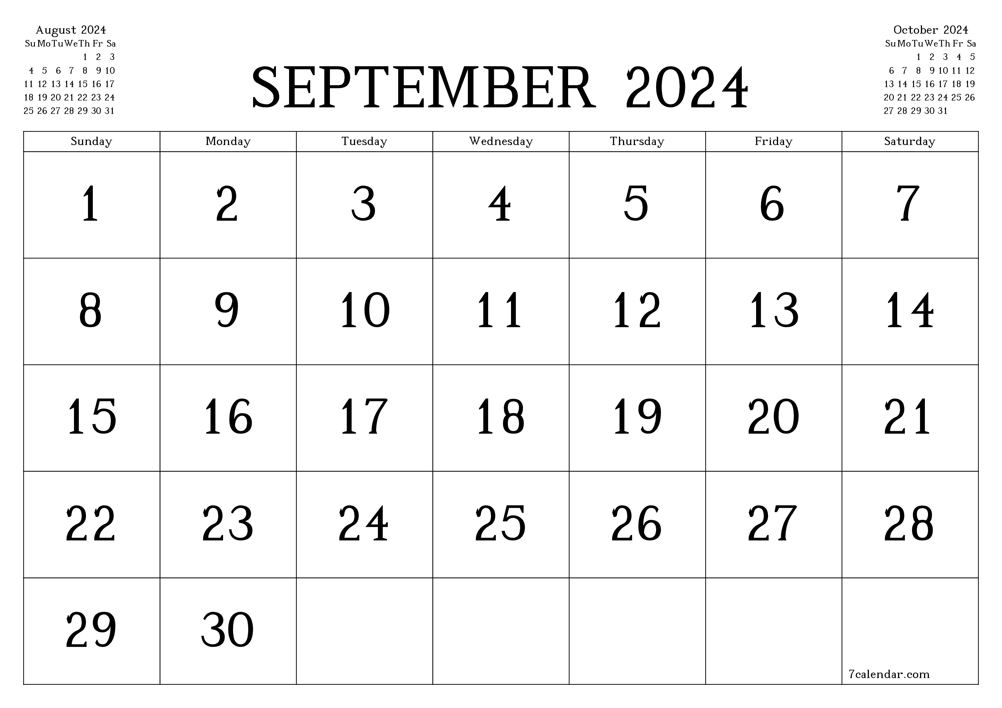 September 2024 Free Printable Calendars And Planners, Pdf for Free Printable Calendar September 2024